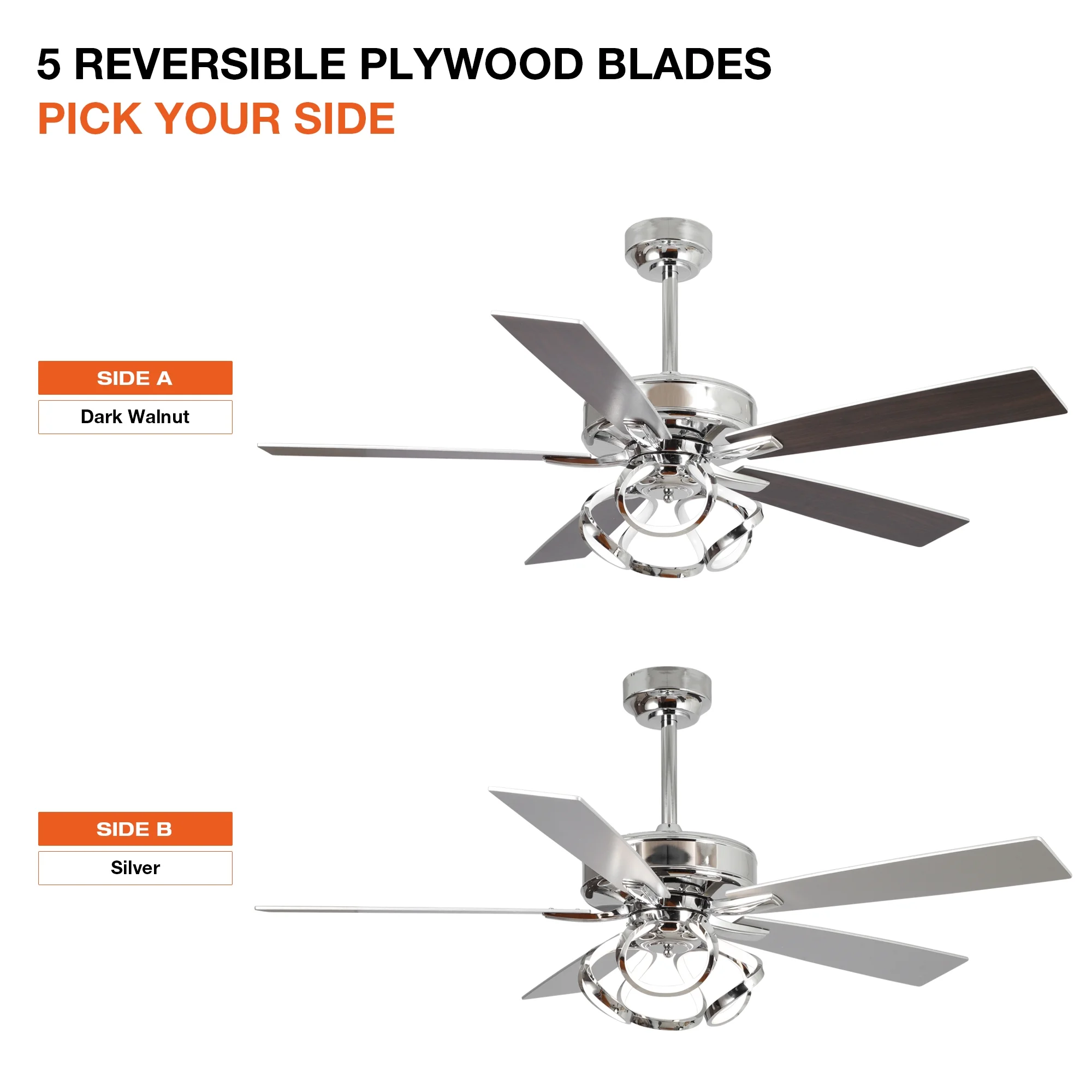 Parrot Uncle 52-Inch Contemporary Chrome Ceiling Fan with Integrated LED Lights and Remote Control - Image 14