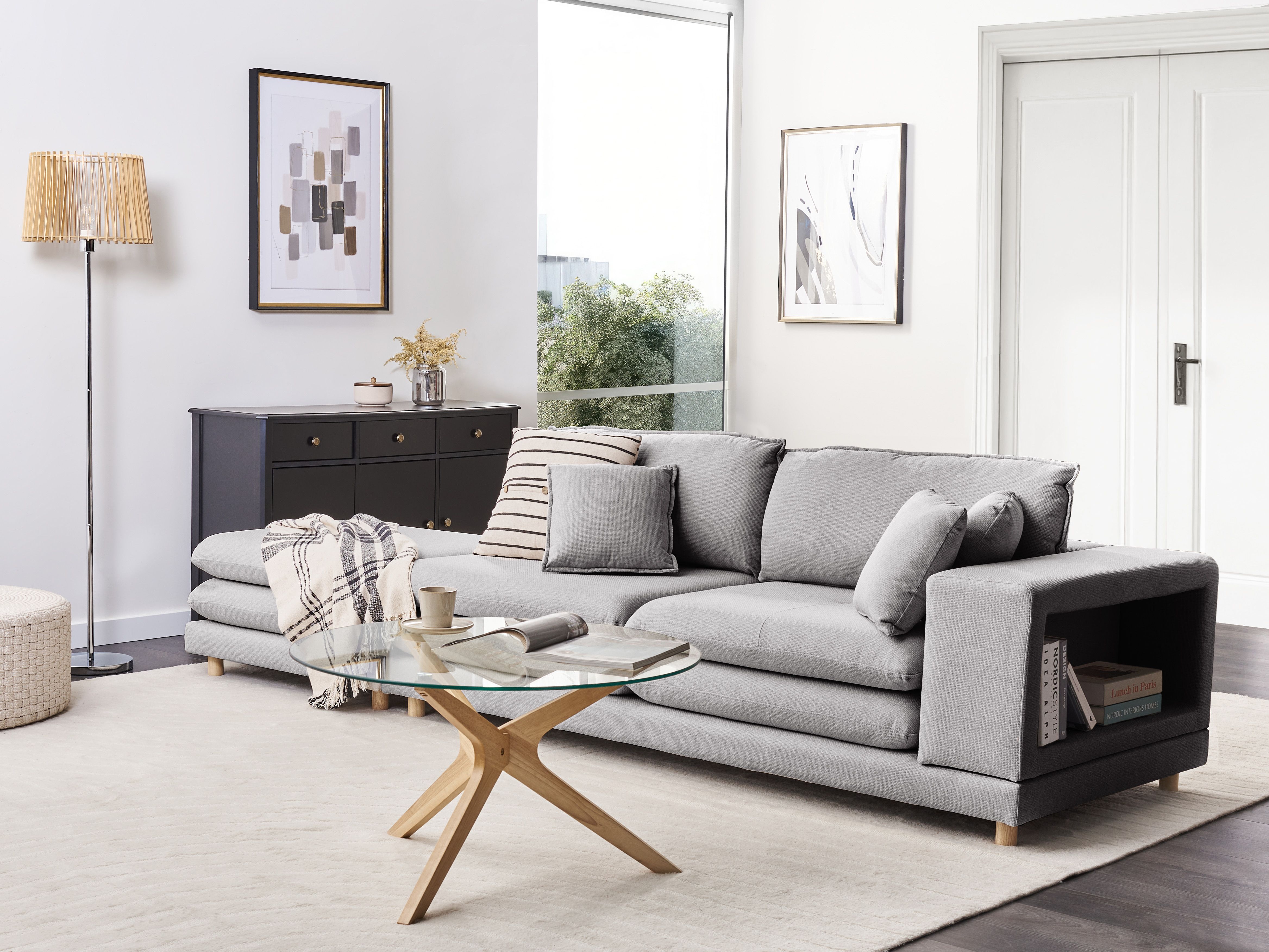 Sofa 2 Seater HEDEN Fabric Grey with Ottoman