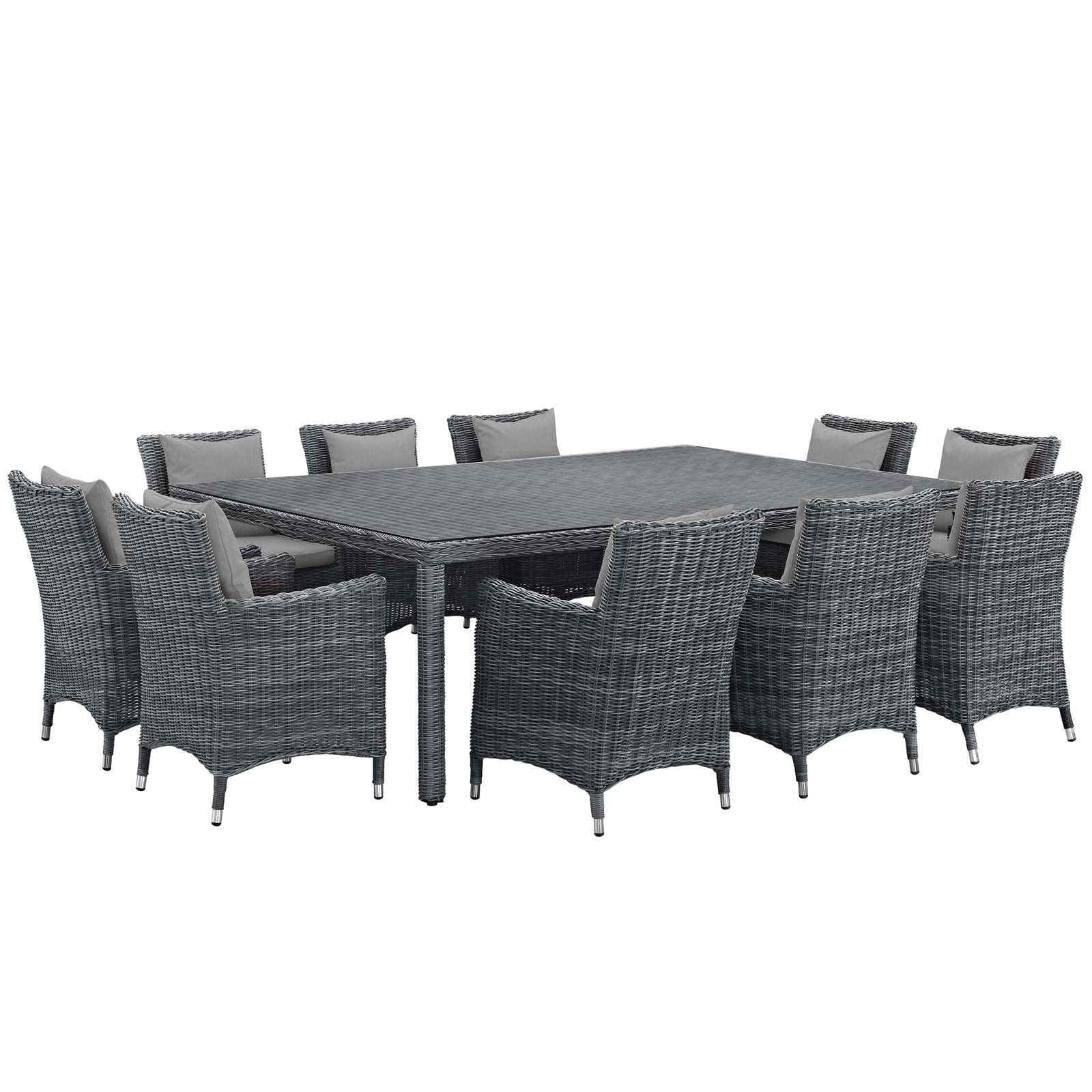 Modway Summon 11 Piece Outdoor Patio Sunbrella? Dining Set in Canvas Gray