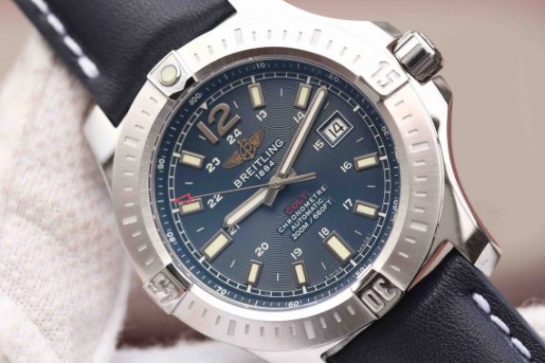 Replica Breitling Colt Automatic 44mm SS GF Blue Textured Dial Blue Leather Strap A2824 - Top club
