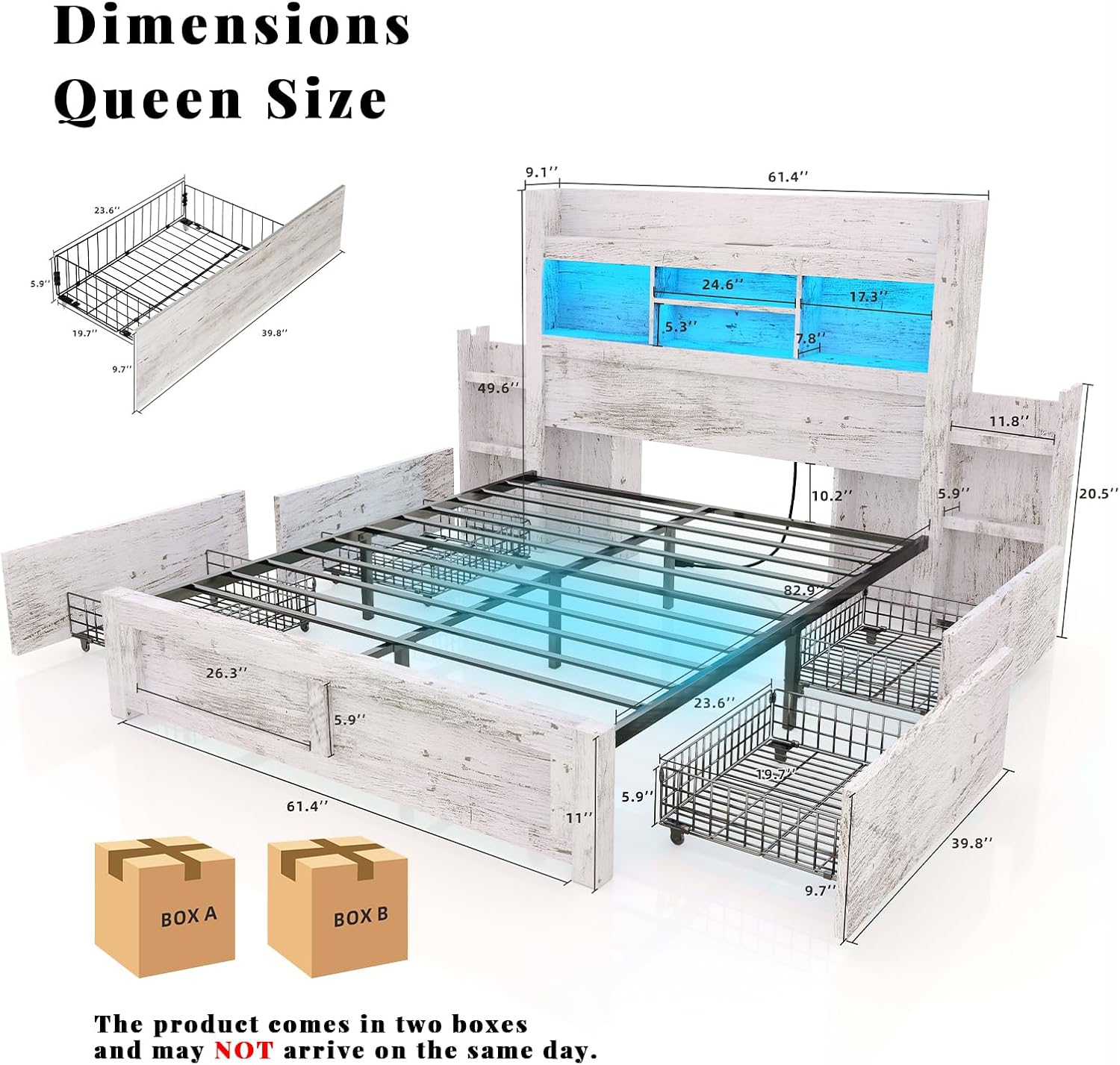 Queen Bed Frame with 49.6