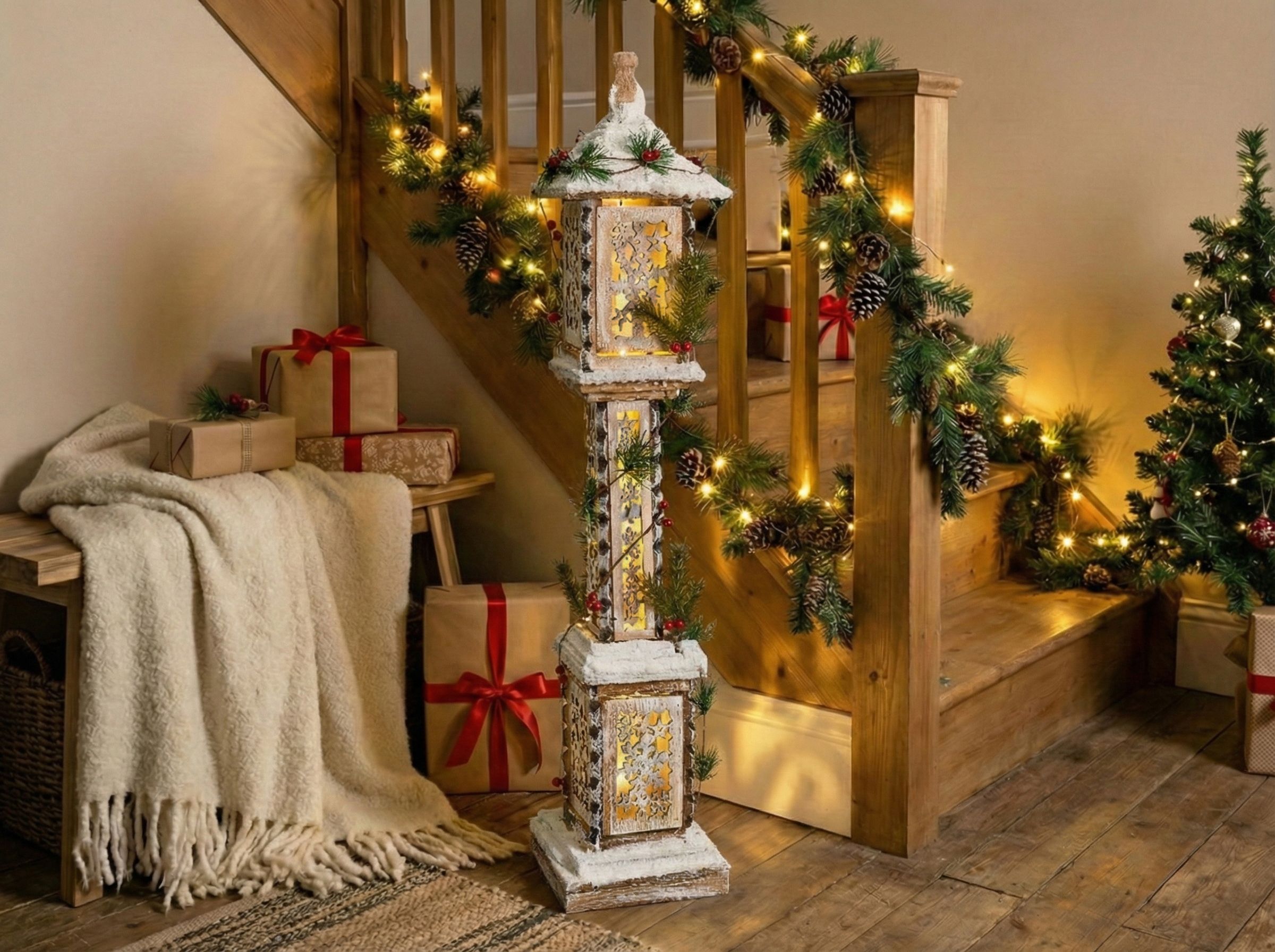 Christmas Decoration LED LENTIRA Post Lamp 80 cm Light Brown