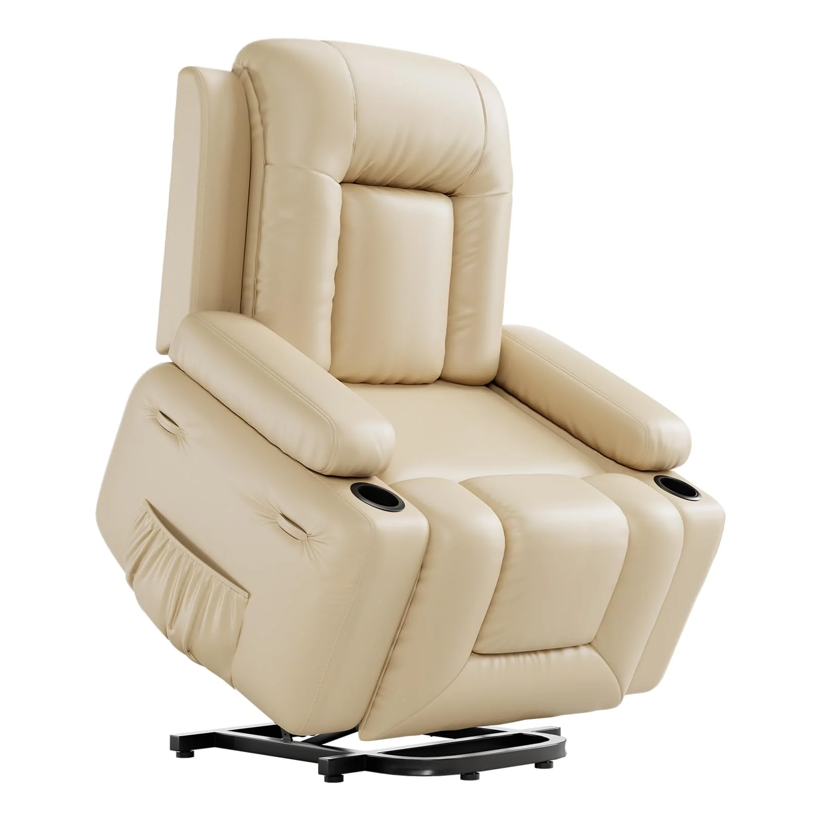 PU Leather Power Lift Recliner Chair With Massage and Heat, Adjustable Furniture for Back, Legs w/ 3 Positions, Usb Port, Side Pocket (Beige, 27 Seat Width+Cup Holders) - Image 8