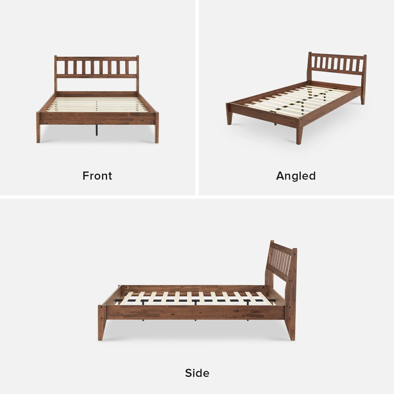 Mopio Ted Queen Bed Frame with Headboard, Full Size Bed Frame, Mid Century Modern Acacia Solid Wood Platform Bed Frame, Wooden Bed Slats, No Box Spring Needed, Double Metal Bar Support, Walnut - Image 17