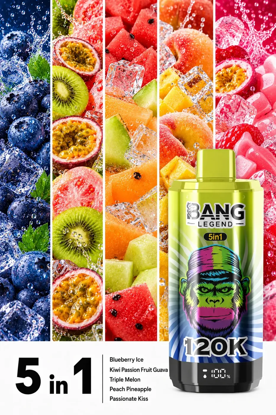 Borówka Ice Kiwi-Passionfruit-Guava Potrójny Melon Brzoskwinia-Ananas Passion Kiss
