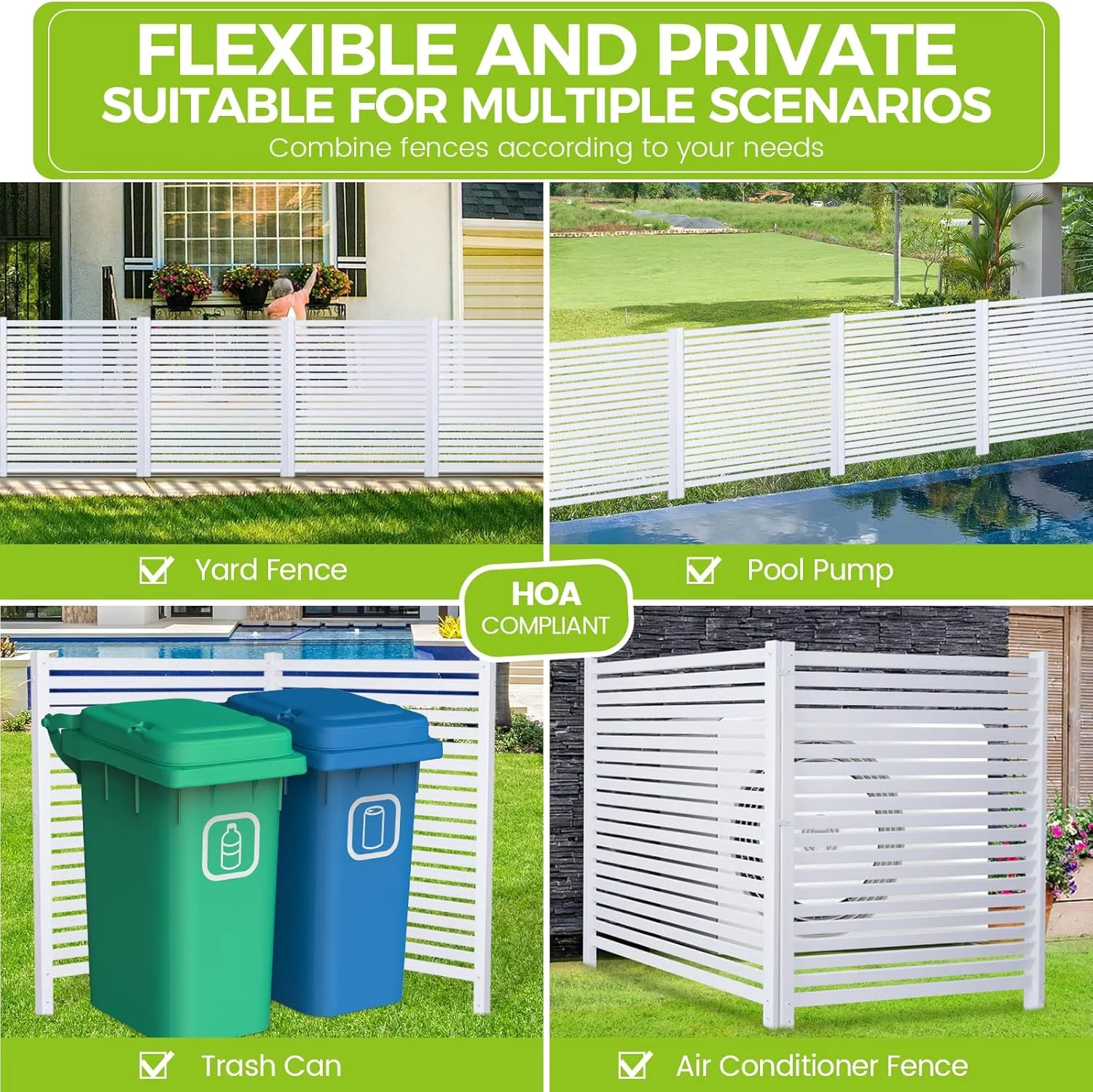 36"W X 45"H Outdoor Privacy Screen, Vinyl Air Conditioner Fence with Metal Stake, No Dig Trash Can Enclosure for Outside- 2 PVC Panels, White, Vertical - Image 13