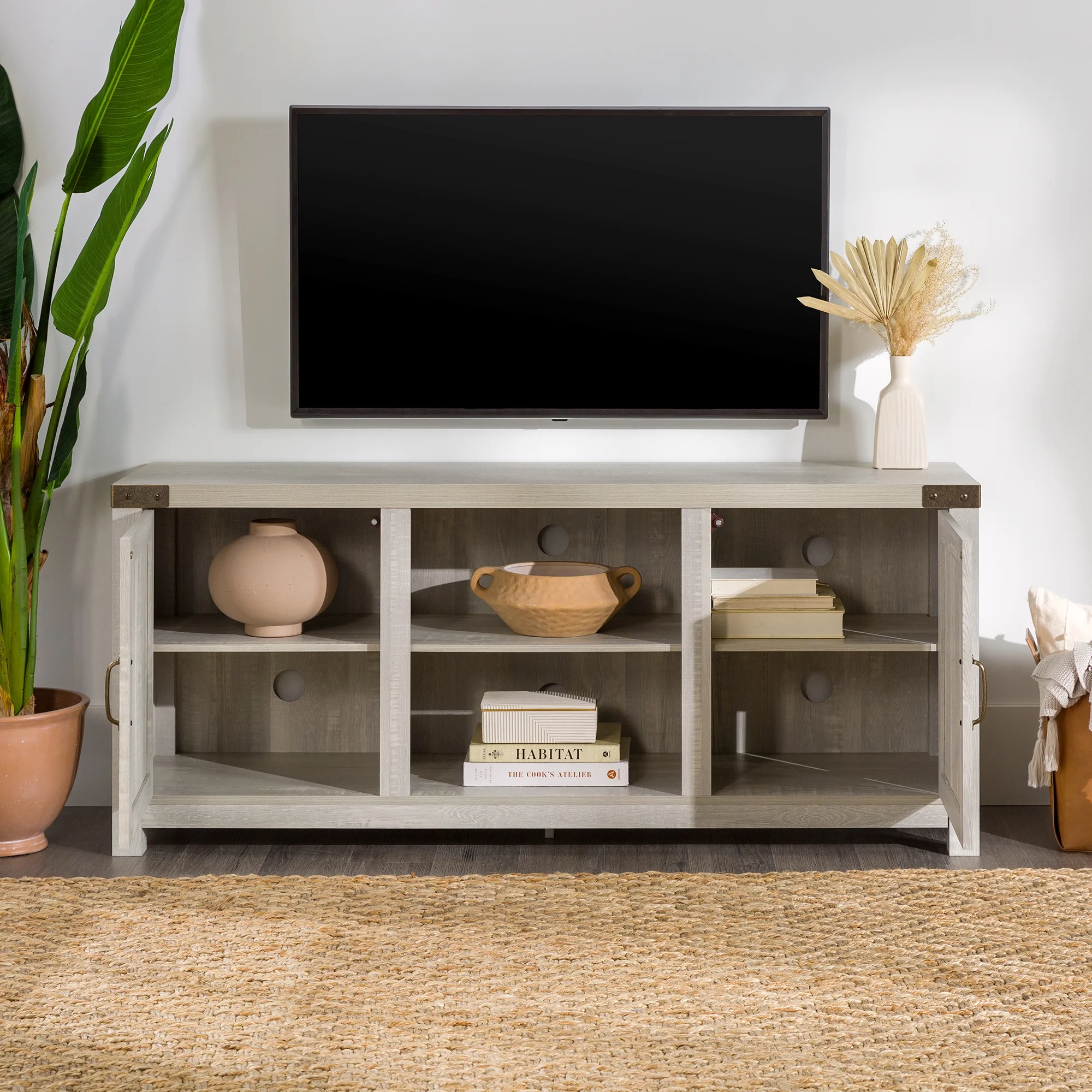 Walker Edison Modern Farmhouse Barn Door TV Stand for TVs up to 65", Grey Wash - Image 88
