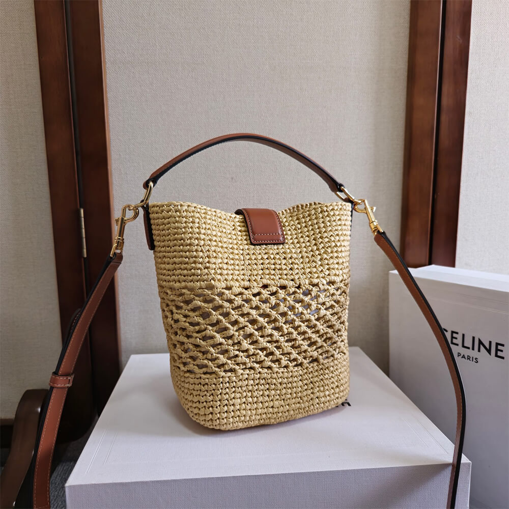 CELINE SMALL LOUISE BUCKET IN RAFFIA AND CALFSKIN(HIGH-END GRADE)1:1High-quality replica