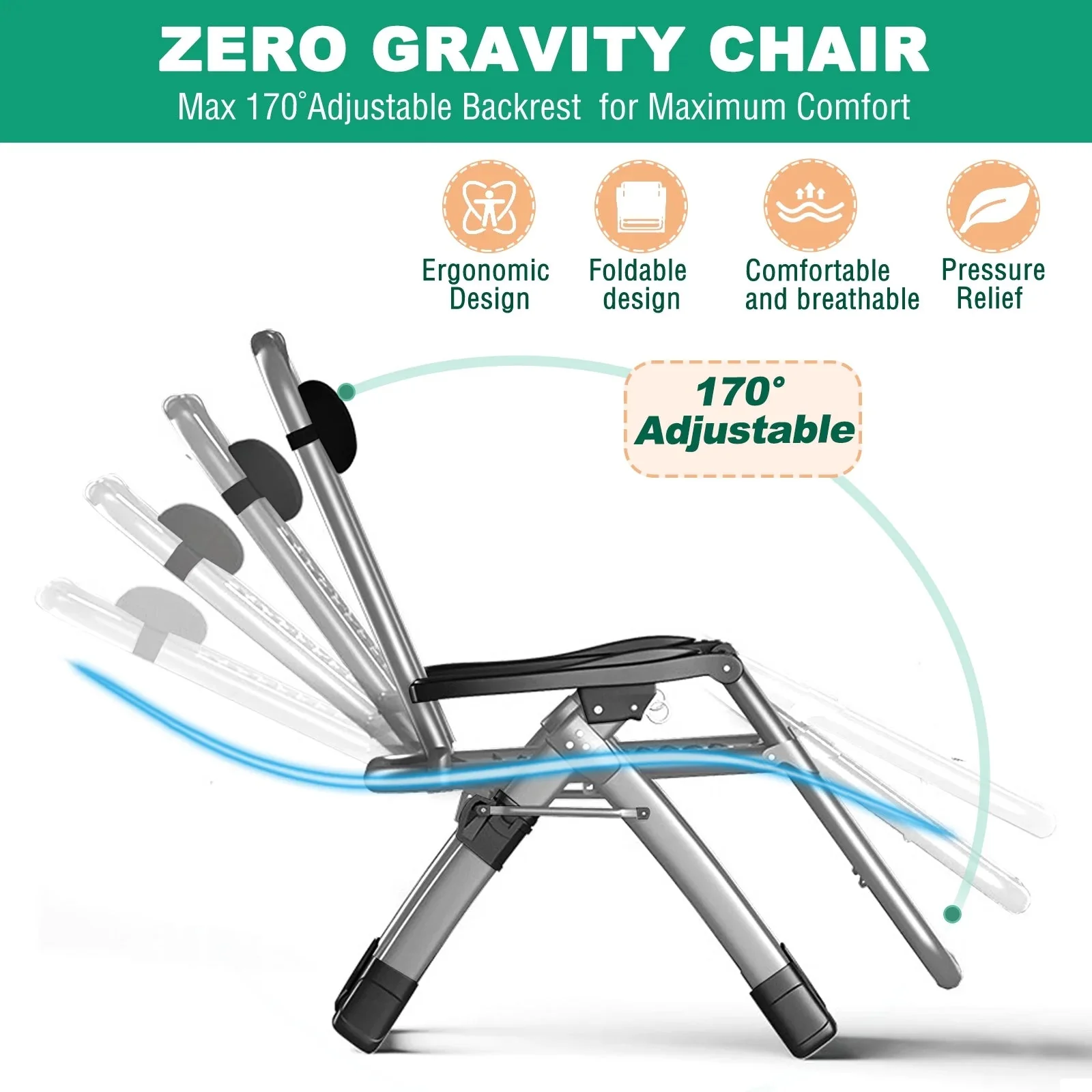 NAIZEA Zero Gravity Lawn Recliner Chairs, 2 Pack, Black - Image 39 NAIZEA Zero Gravity Lawn Recliner Chairs, 2 Pack, Black - Image 39