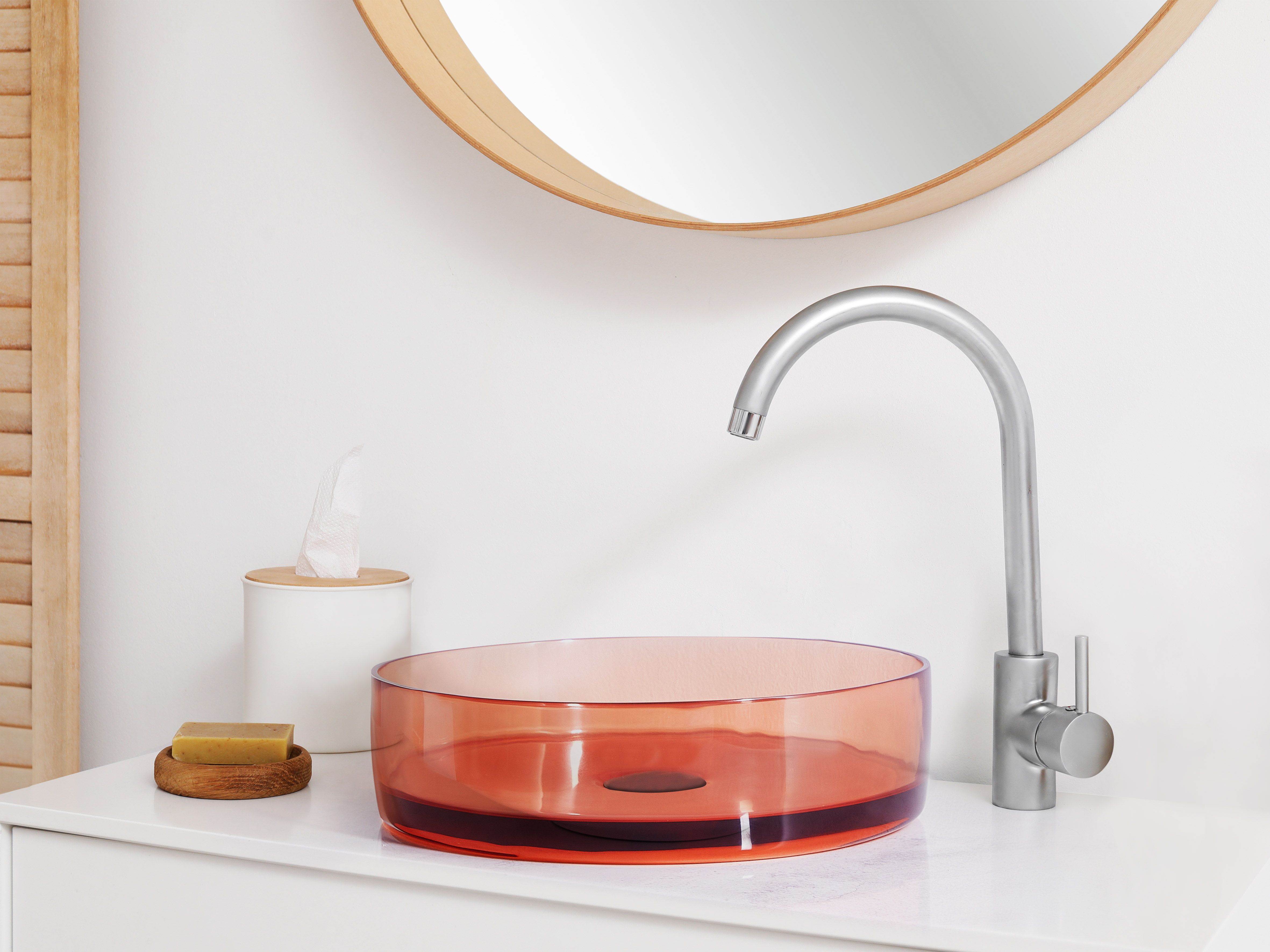 Countertop Basin TOLOSA ⌀ 360 mm Solid Surface Light Red