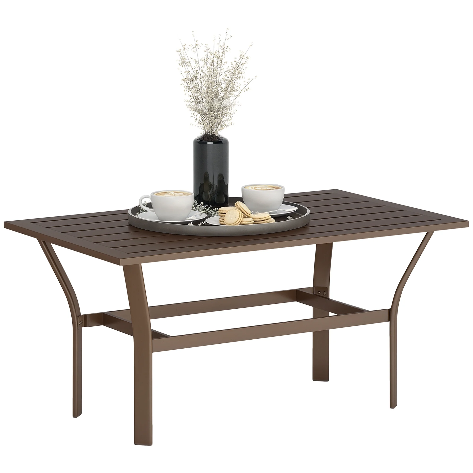 Outsunny Outdoor Coffee Table, All-Weather Rectangle Patio Coffee Table with Slatted Tabletop for Outside, Patio, Brown