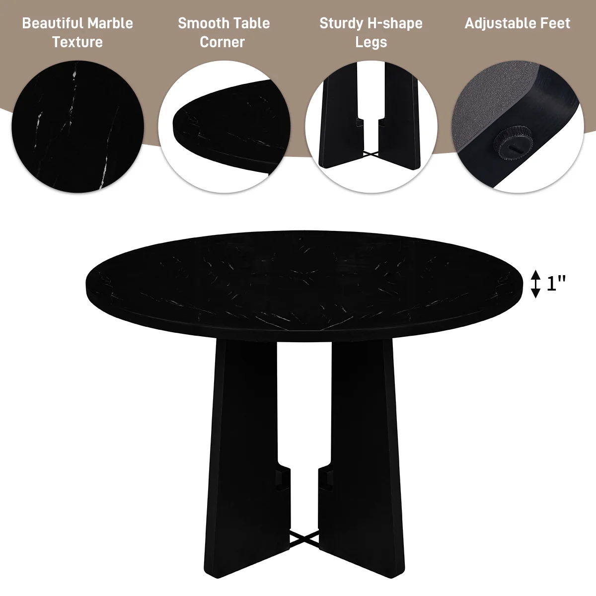 EUROCO 5-Piece Round Dining Table Set for 4, 43.3'' Kitchen Room Table with 4 Upholstered Chairs and Solid Wood Frame,Kitchen Table Set for Home Living Dining Room, Grey & Black - Image 6