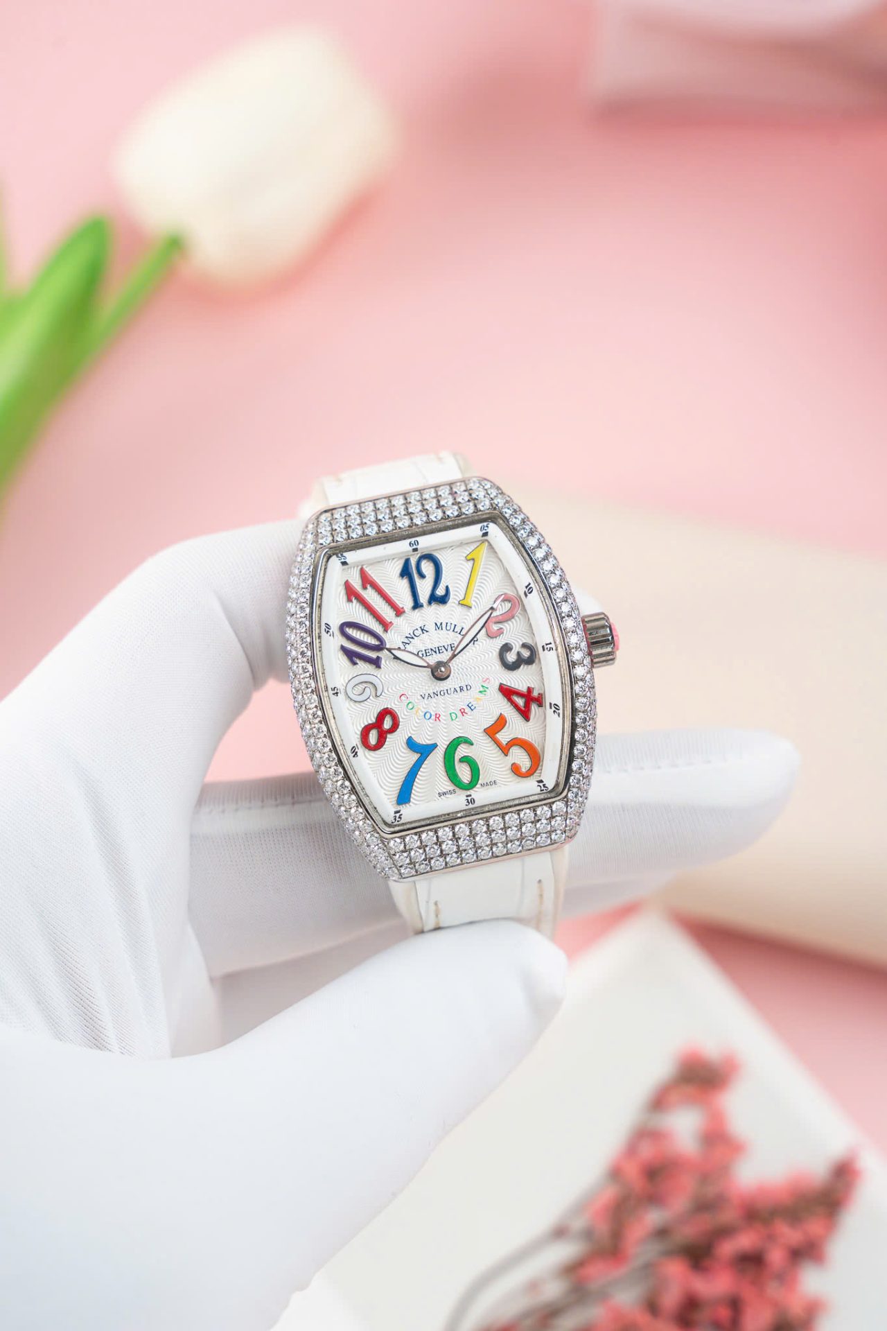 Franck Muller V32 Copies Watches White Dial Custom Diamonds Moissanite Hong Kong 36mm - Top club