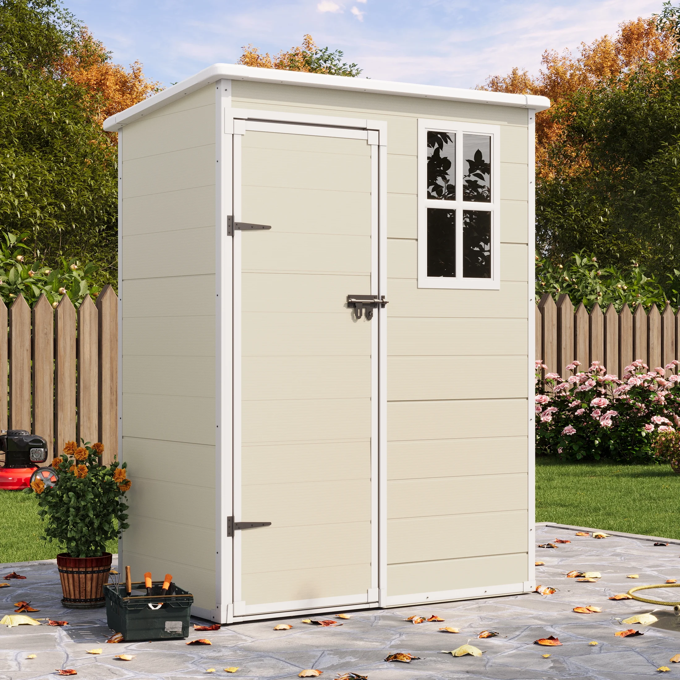 UDPATIO Outdoor Storage Shed 5x3 FT, Resin Garden Shed for Backyard, Patio, Lawn, Grey & White - Image 17
