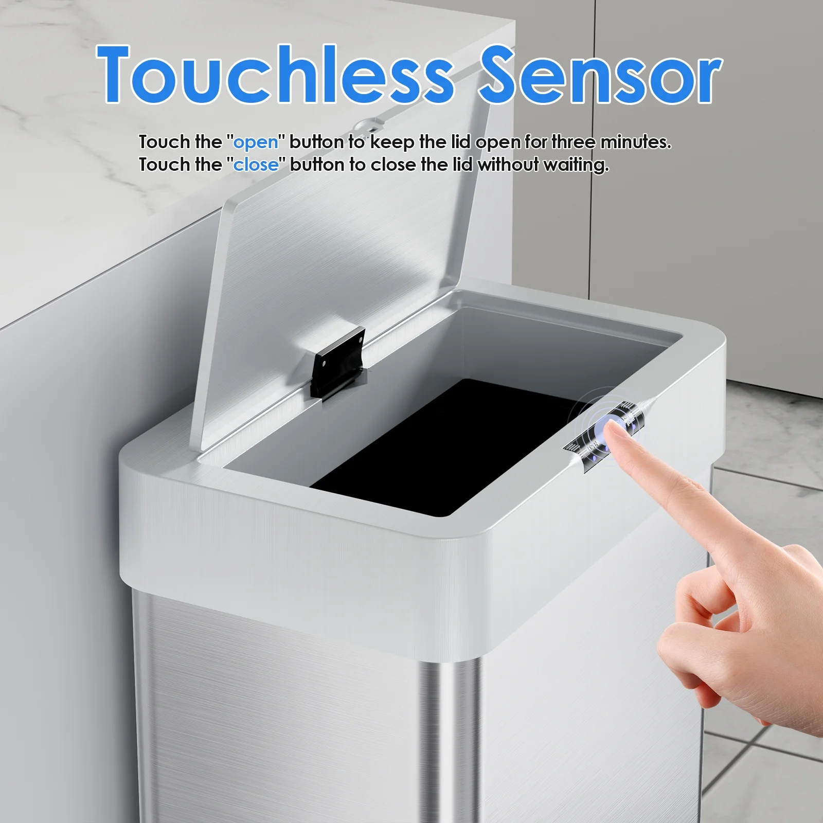 LAZY BUDDY 60 Liter / 16 Gallon Stainless Steel Motion Sensor Trash Can for Kitchen, Bathroom, Rectangular - Image 24