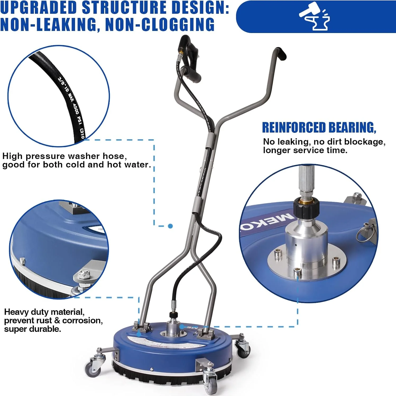 MEKOH Pressure Washer Surface Cleaner Attachment 20 inch 4500 PSI With Wheels And 3/8 inch Quick-Connect - Image 5 MEKOH Pressure Washer Surface Cleaner Attachment 20 inch 4500 PSI With Wheels And 3/8 inch Quick-Connect - Image 5