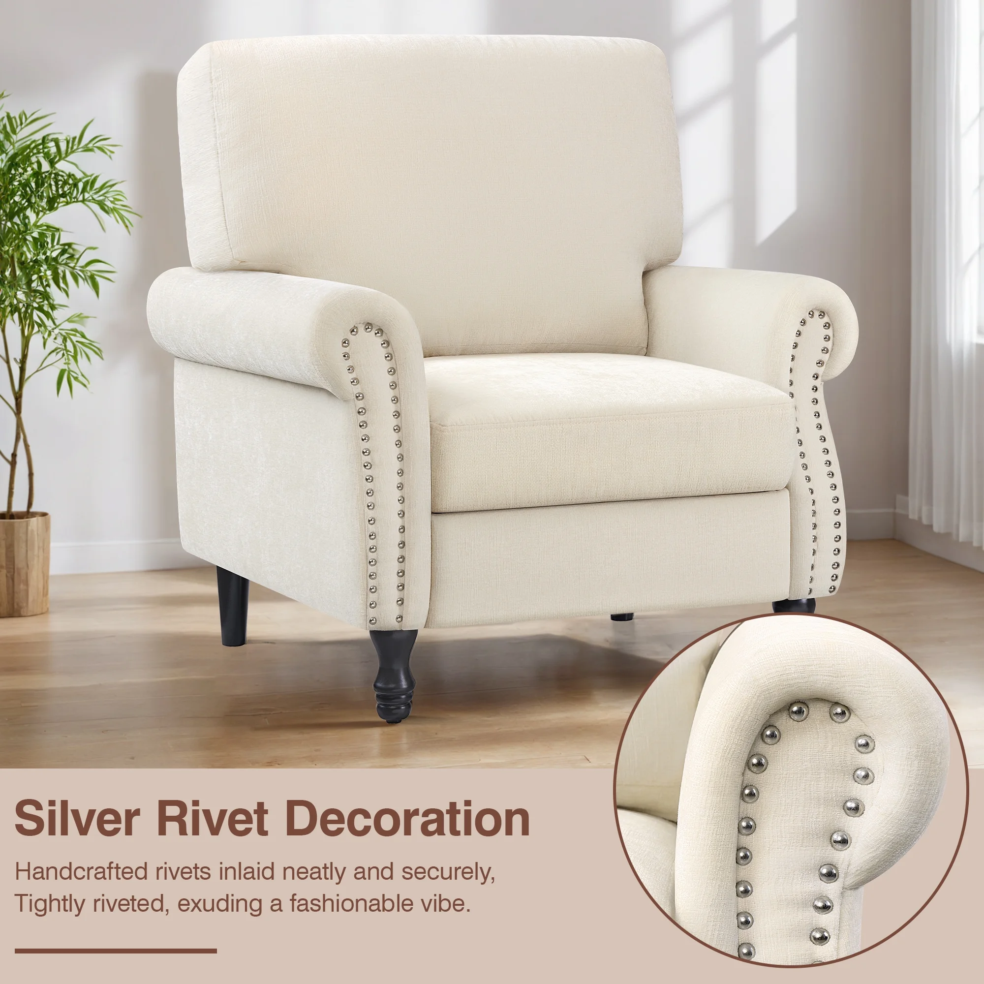 COOLHUT Modern Accent Chair Armchair, Linen Fabric Upholstered Comfy Single Sofa with Solid Wood Frame for Living Room, Gray - Image 13