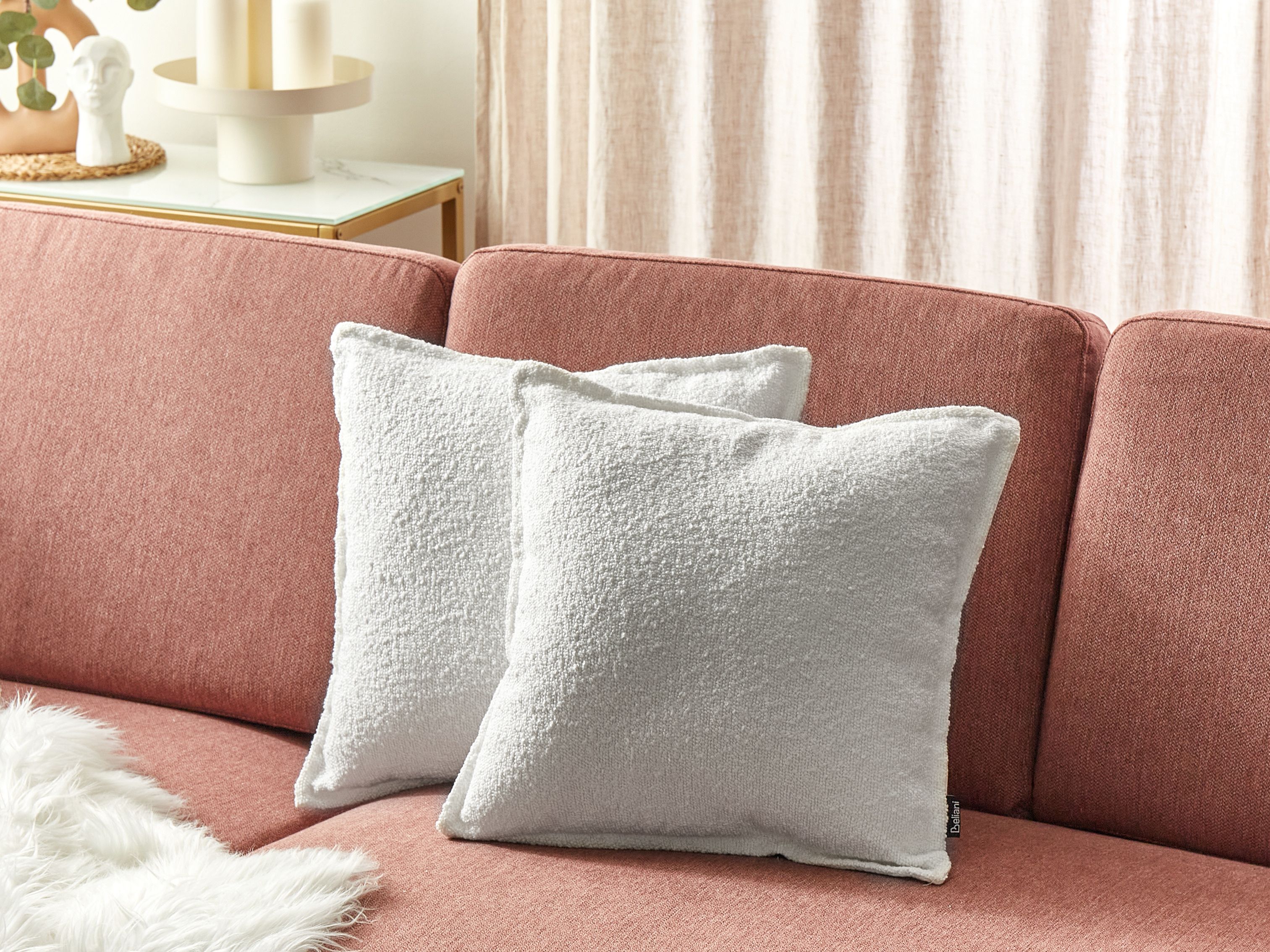 Set of 2 Decorative Cushions SENECIA Boucle 45 x 45 cm Off-White Solid