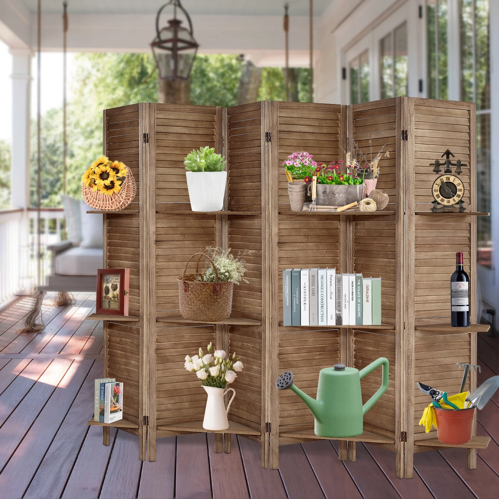 6-Panel Room Divider with Shelves5.6ft Tall Folding Privacy Screen Panels, Room Divider Wall, Divider for Room Separation, Room Divider ShelvesEffectively Block SightNatural - Image 17