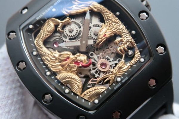 Replica Richard Mille RM057 Dragon Phoenix PVD SS Case YG Dragon Dial Black Rubber Strap - Elite Watch Atelier