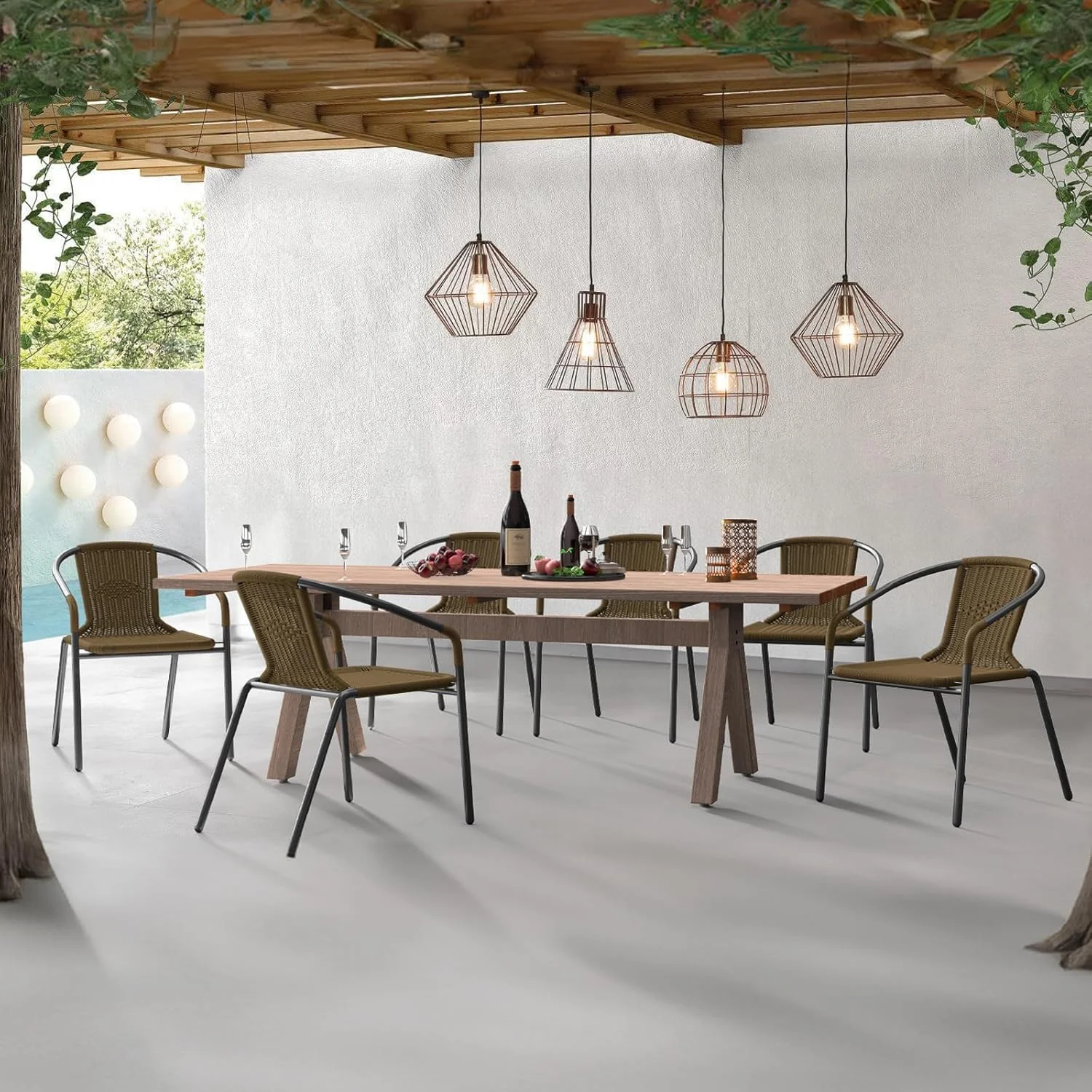 ELPOSUN Outdoor Dining Chairs Set of 6, Wicker Patio Chairs with Metal Frame, Rattan Indoor-Outdoor Chairs for Bistro, Deck, Backyard, Porch, Restaurant Stack Chair 6 Pack (Black) - Image 13