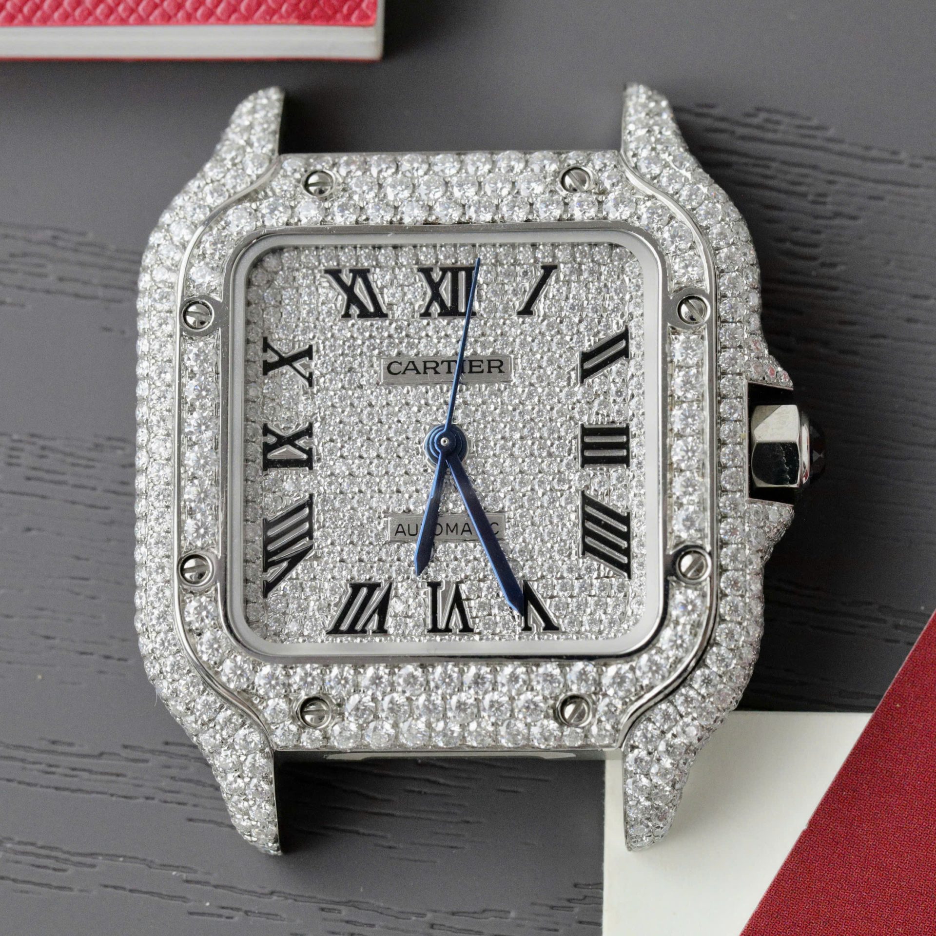 Cartier Santos Women Copies Watches Full Moissanite Diamonds Custom 35mm - Top club