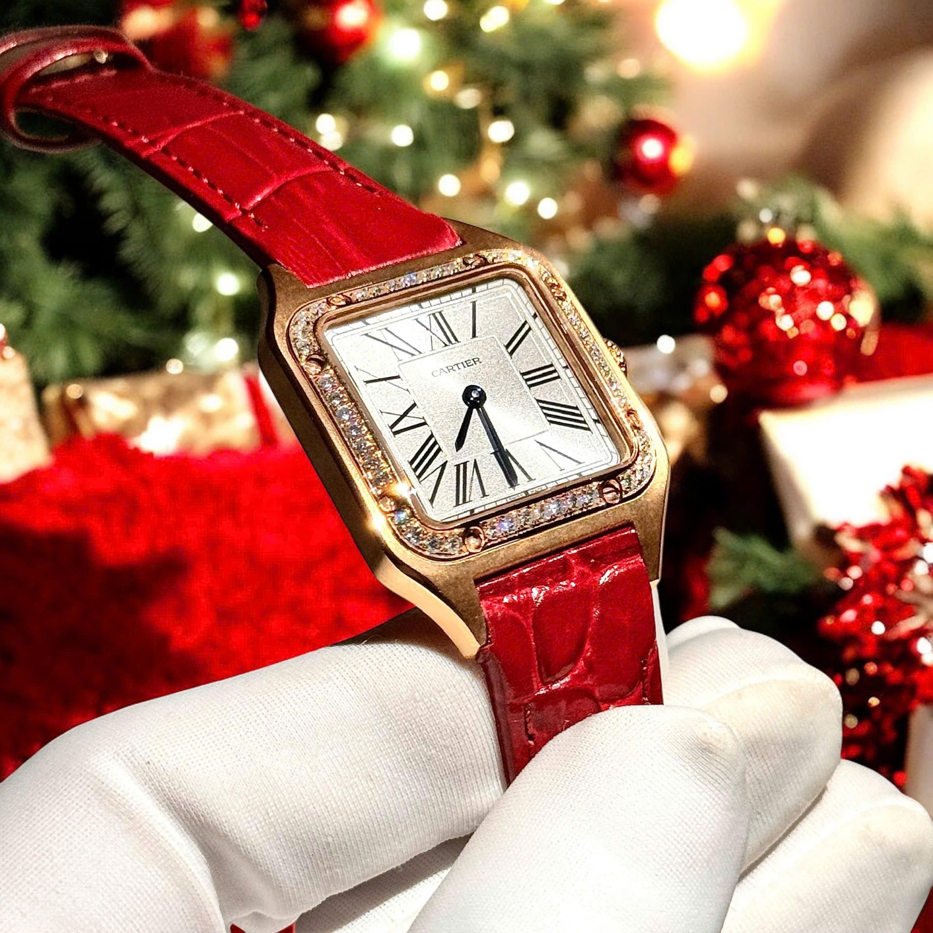 Cartier Santos Dumont WJSA0017 Red Copies Watches 18K Gold Wrapped + Diamonds Moissanite 33x38mm - Top club