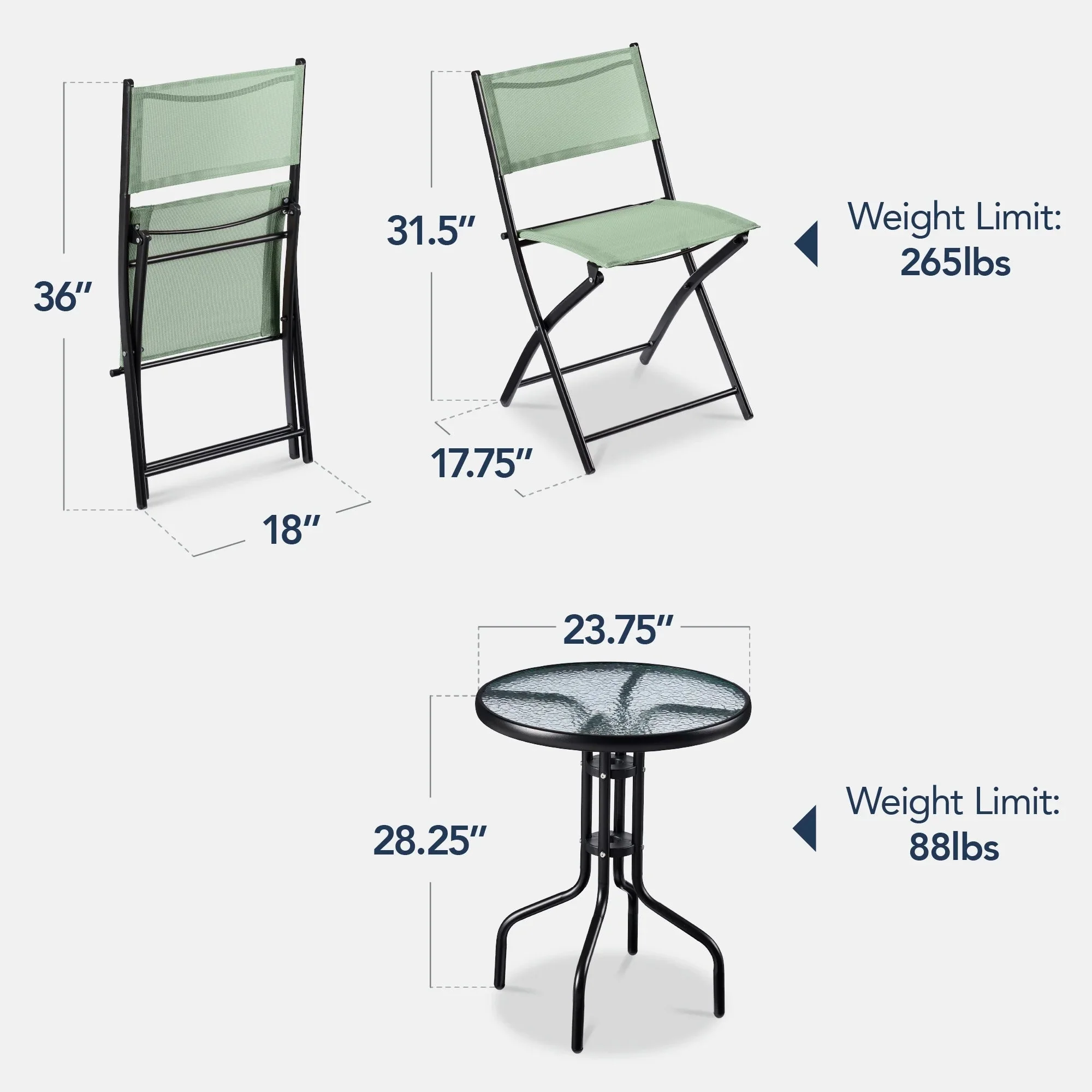 Best Choice Products 3-Piece Patio Bistro Dining Set With Glass Tabletop And Folding Chairs - Gray - Image 58 Best Choice Products 3-Piece Patio Bistro Dining Set With Glass Tabletop And Folding Chairs - Gray - Image 58