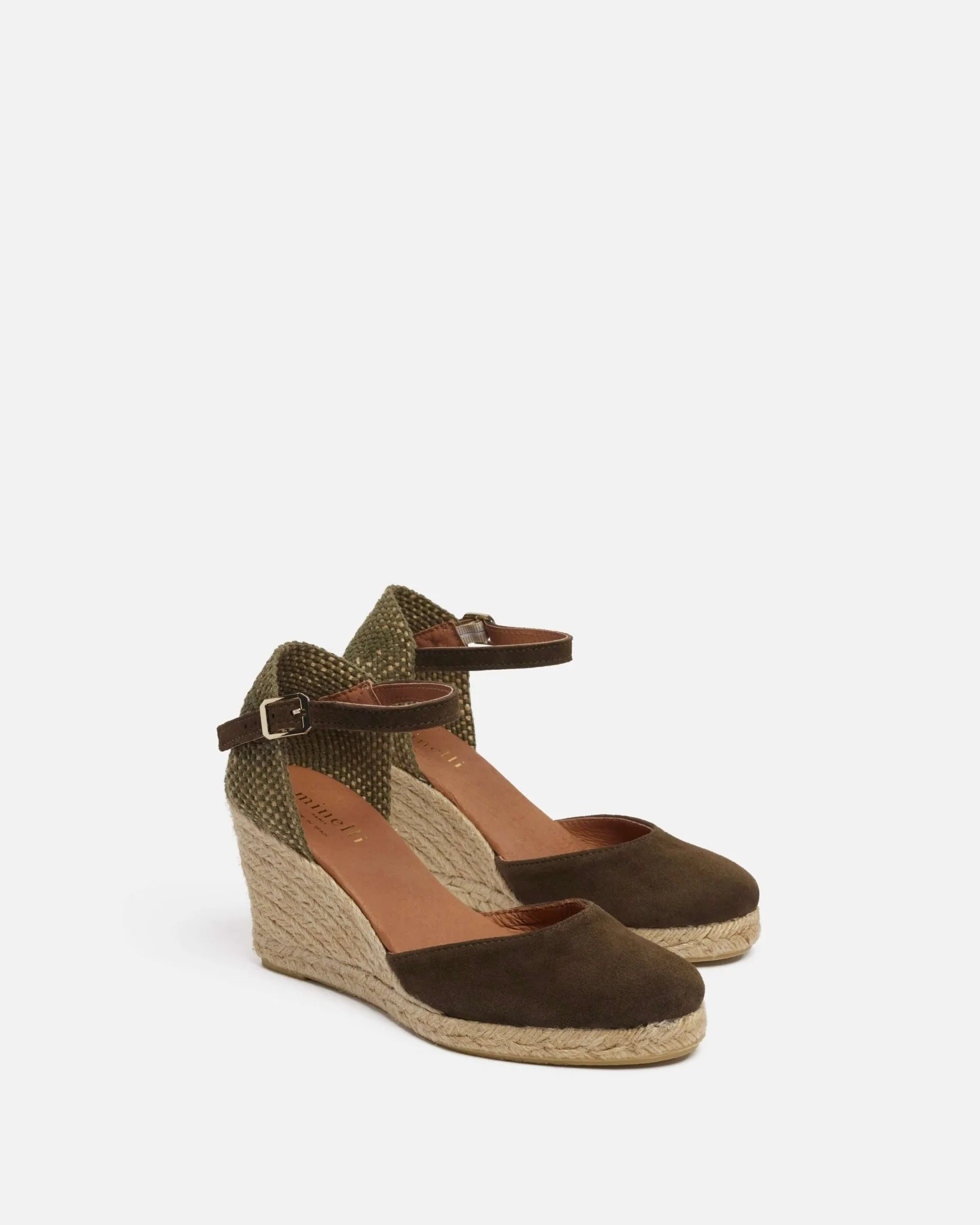 COMPENSEES CAMELIA/VEL - En cuir velours à talons kaki