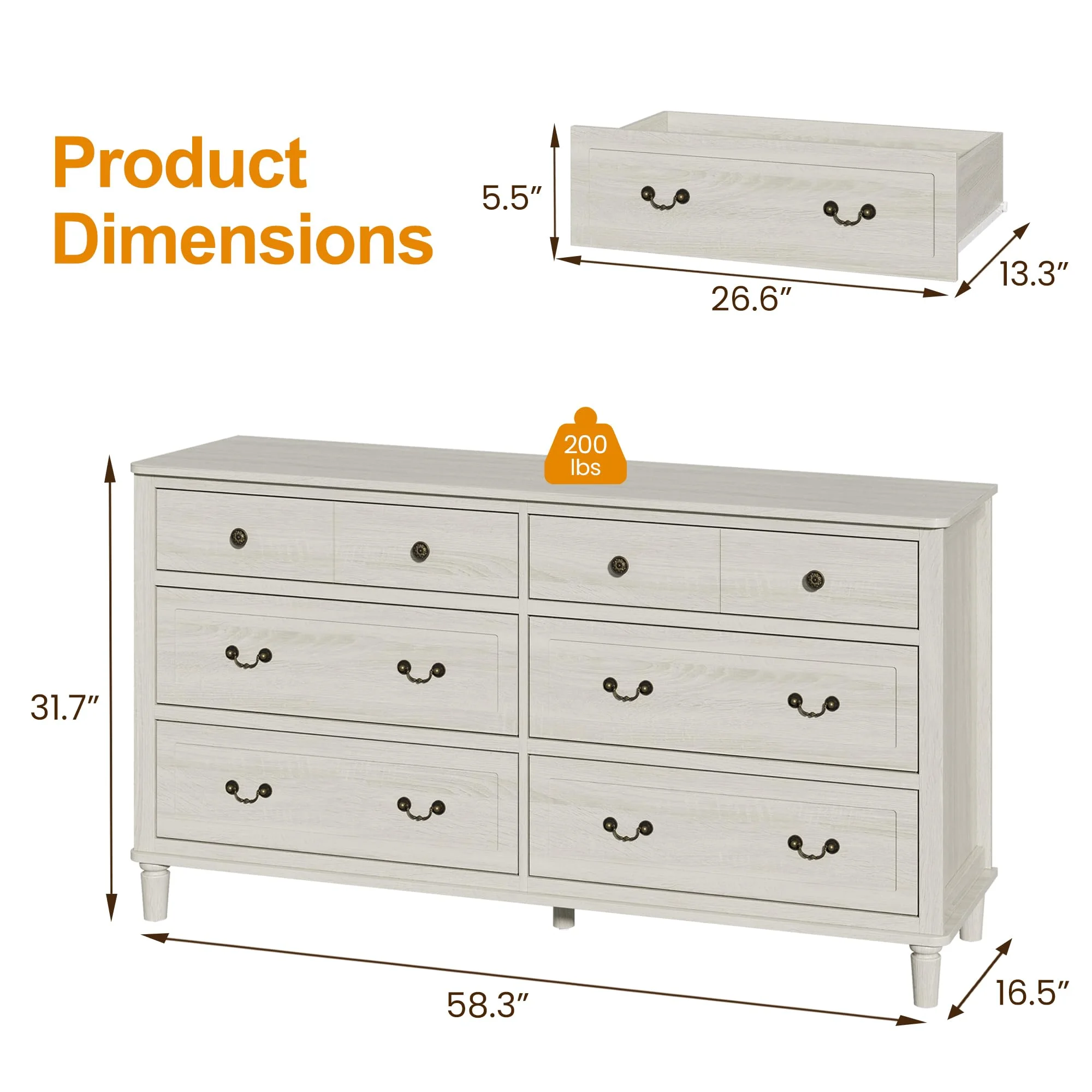 May Color Large White 3 Drawer Dresser Set of 2 with Fluted Panel, Modern Chest of Drawers with Silent Slide Drawers, Wood Accent Nightstand with Storage for Bedroom Living Room, Hallway - Image 80