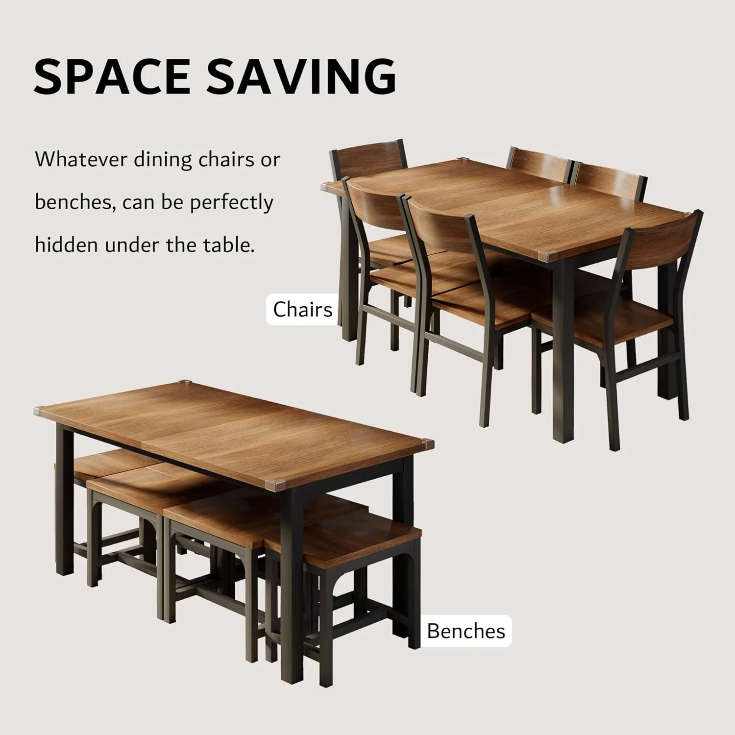 iPormis 63" Extendable Dining Table for 4-8, Square Wooden Dining Room Table with Metal Base, Modern Extendable Table for Small Kitchens, Dining Office Areas, Black - Image 22