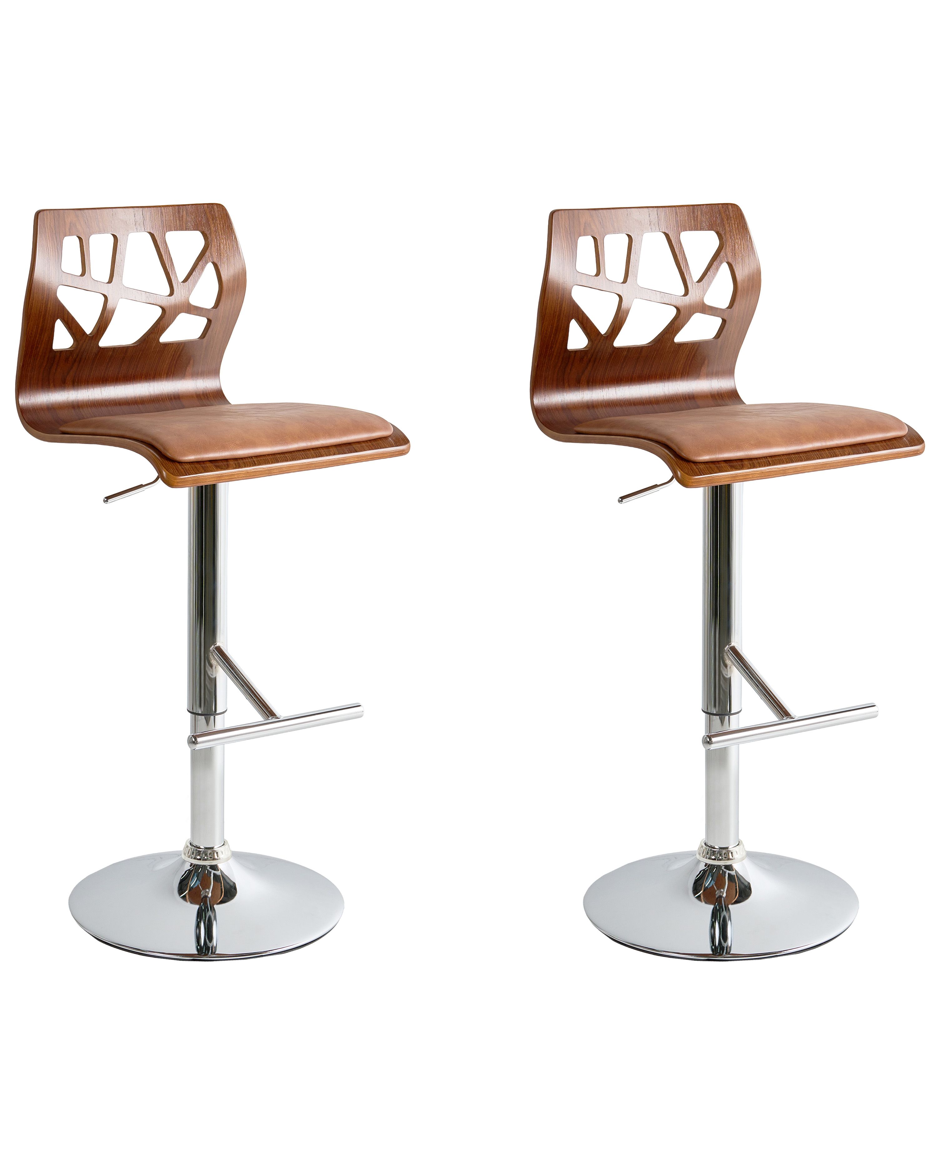 Set of 2 Bar Chairs PETERSBURG Faux Leather Brown/ Silver