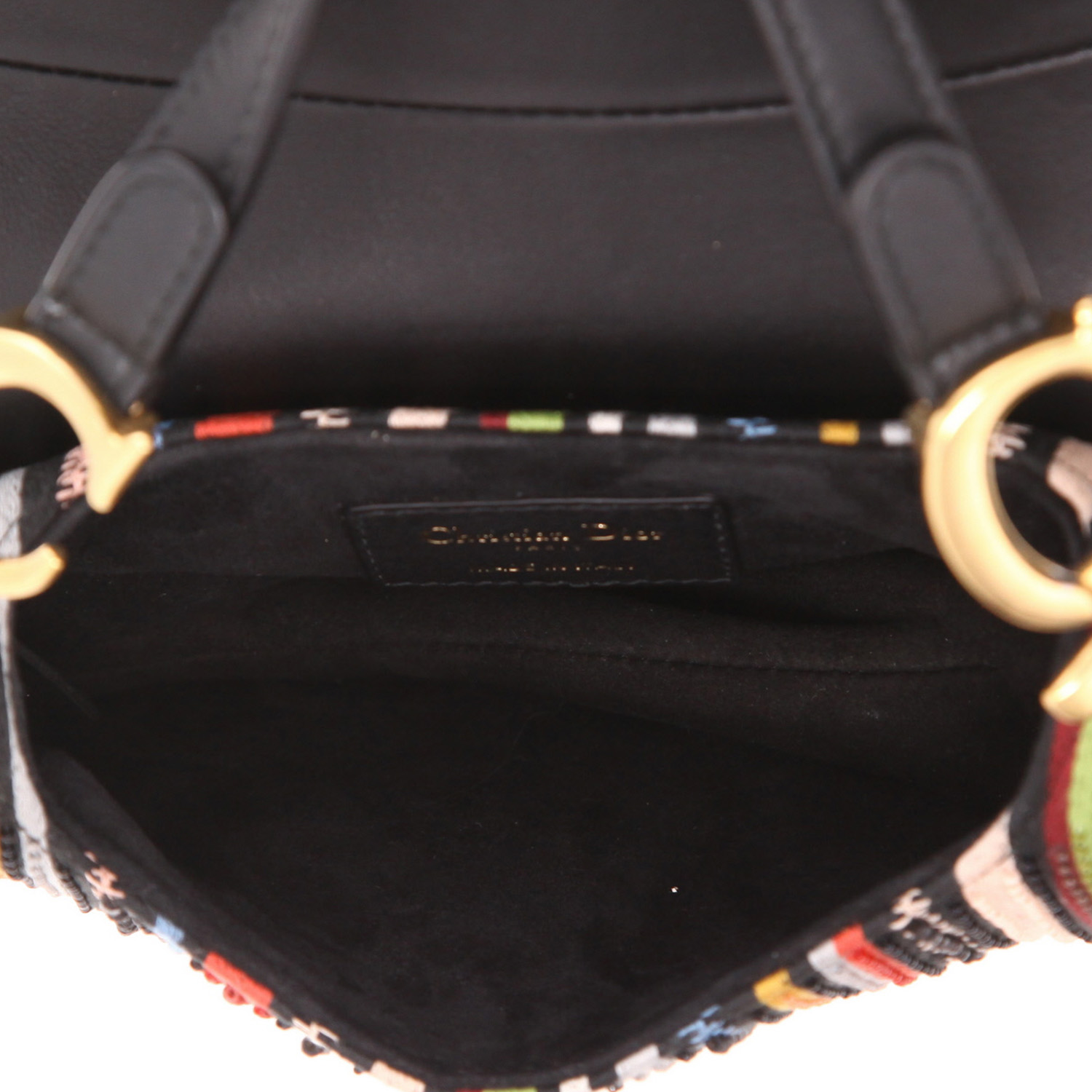 Dior Saddle handbag in black leather and multicolor canvas1:1High-quality replica