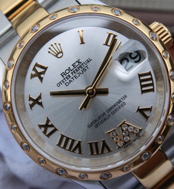 Replica Rolex DateJust 31mm Diamonds Bezel Roman Markers White Dial Bracelet A2235 - Top club