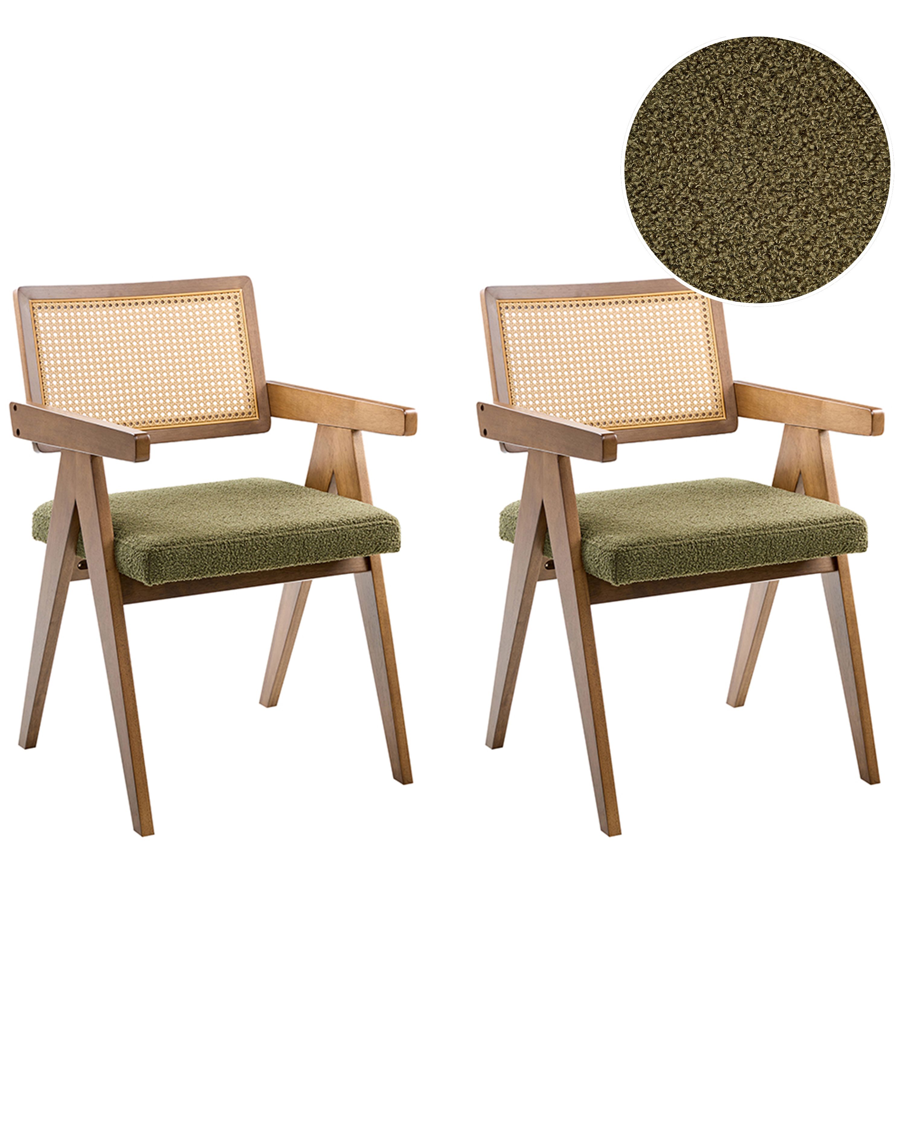 Set of 2 Dining Chairs AVA Wood Dark Brown/ Green
