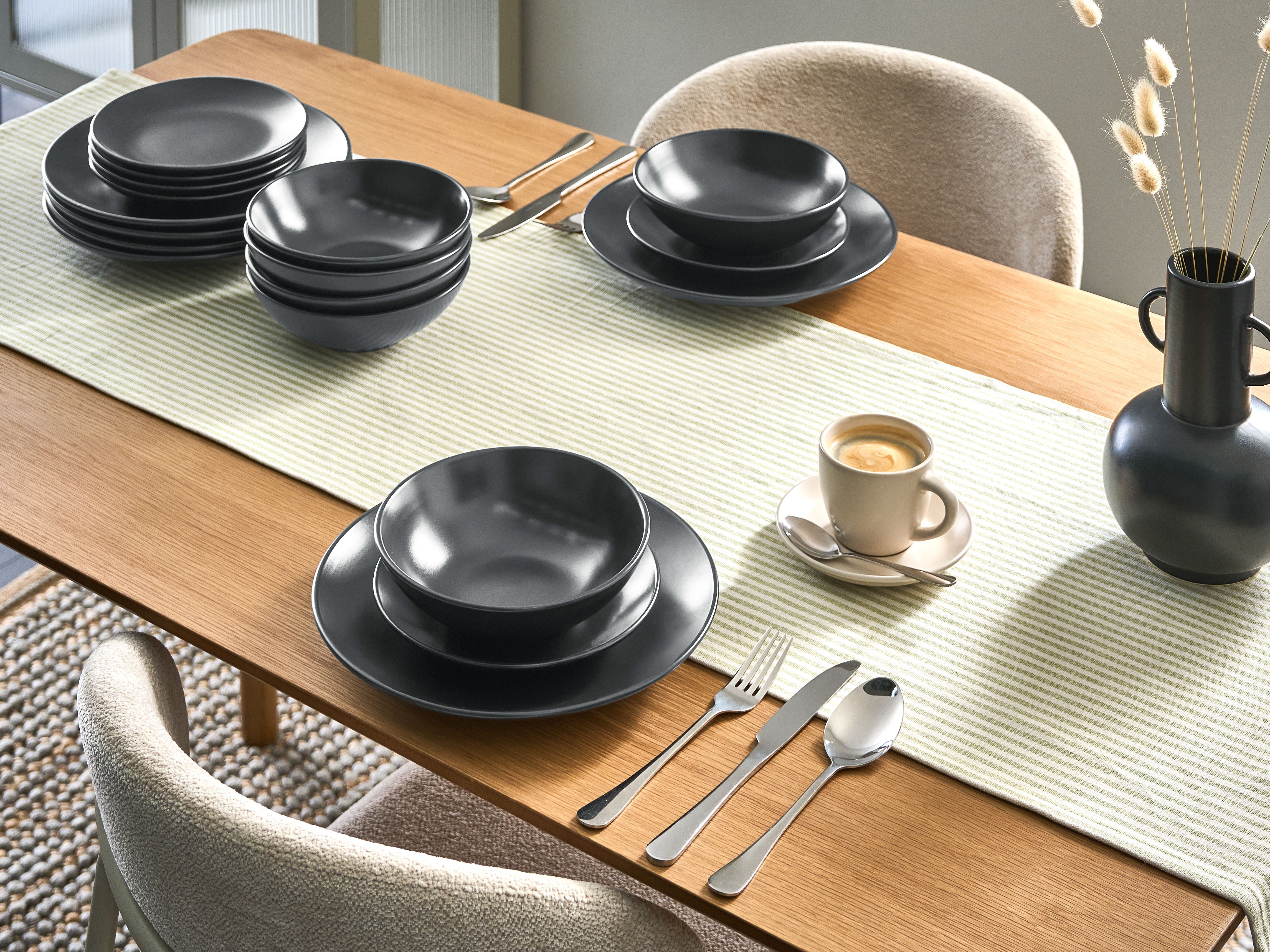 Set of 18 Dinnerware VIVANI Stoneware Black
