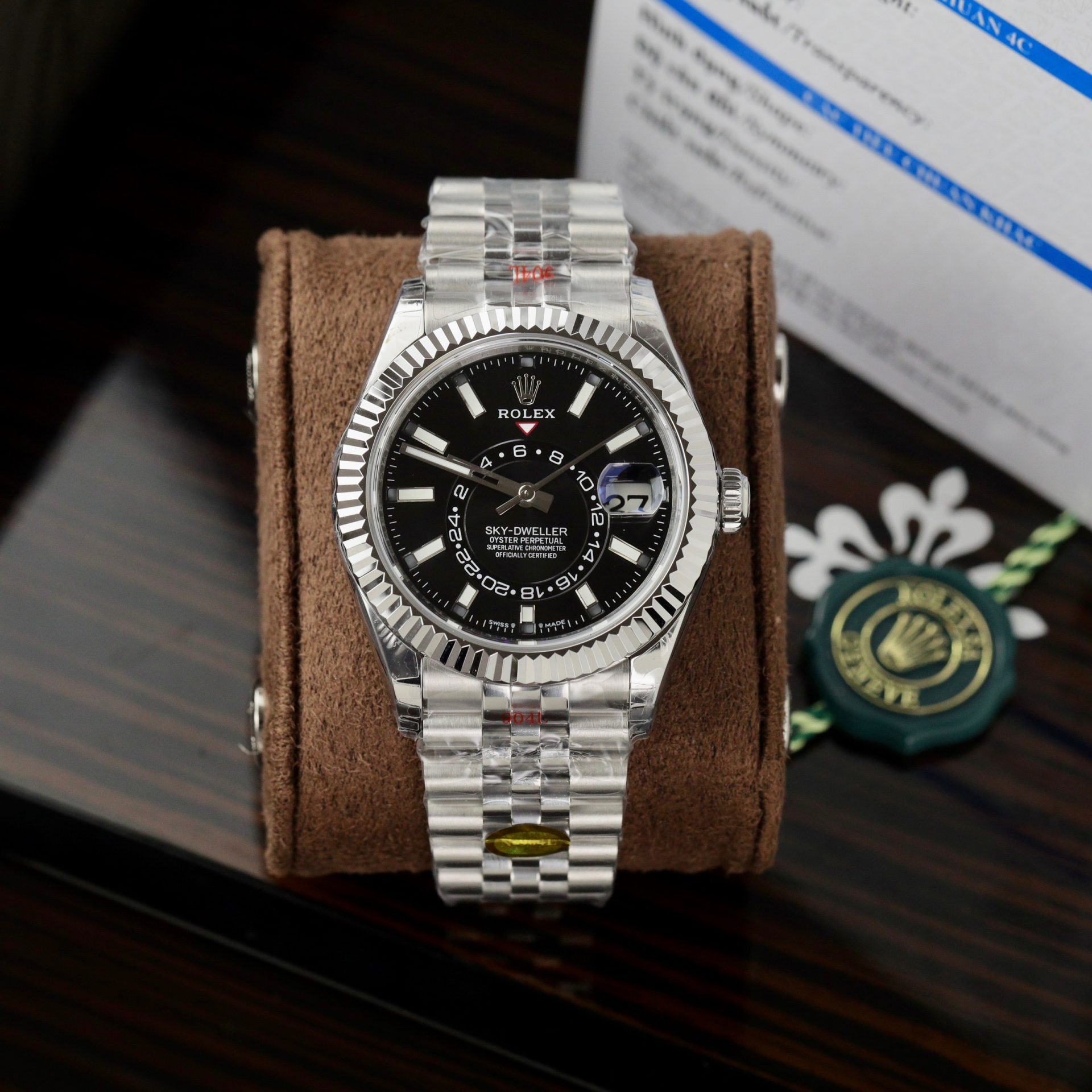 Rolex Sky-Dweller Rep 11 Watch Black Dial Jubilee Strap Highest Quality 42mm - Elite Watch Atelier