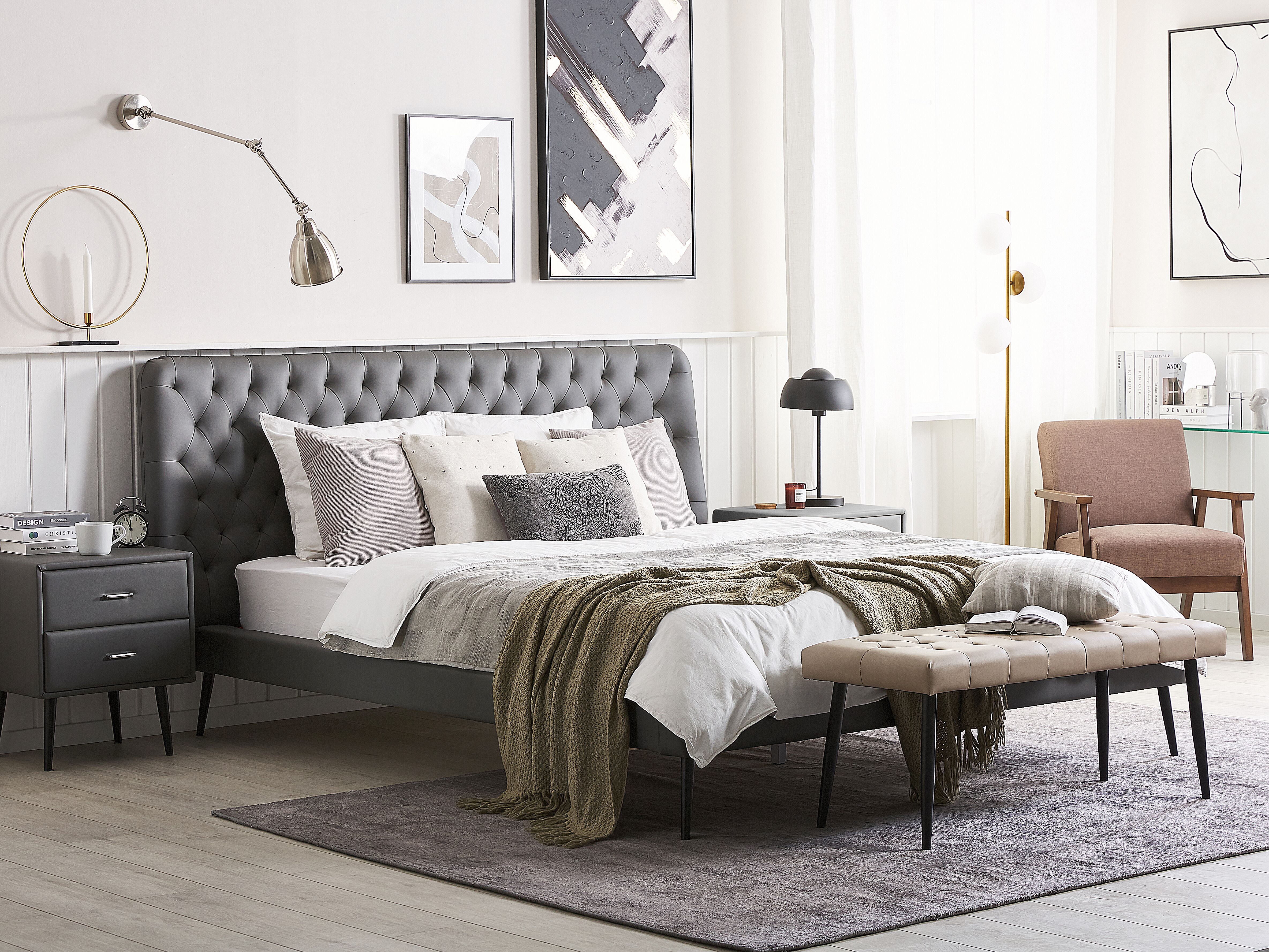 Bed Faux Leather ESSONNE 180 x 200 cm (EU Super King) Grey