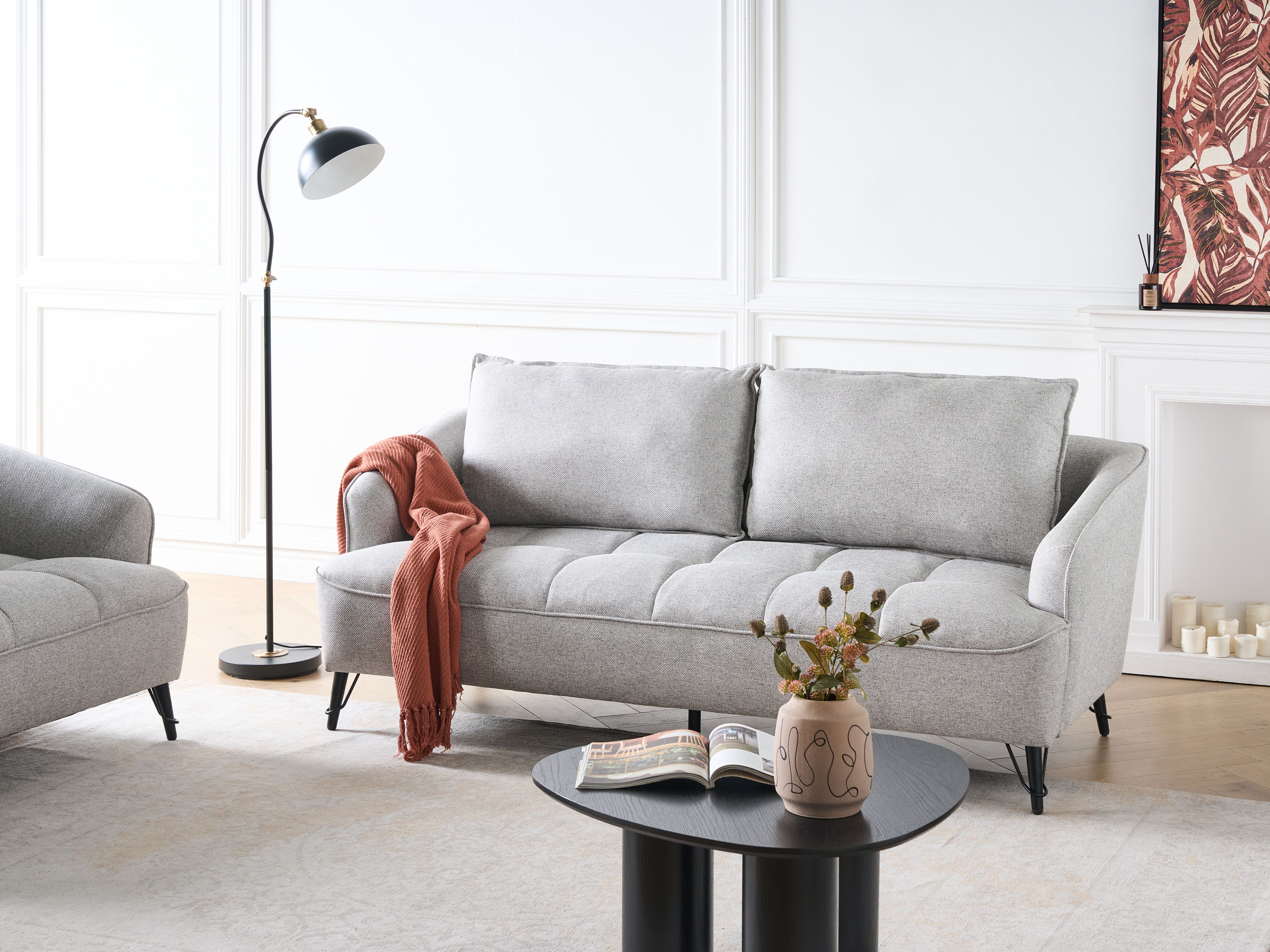 Sofa 3 Seater HOBRO Fabric Light Grey