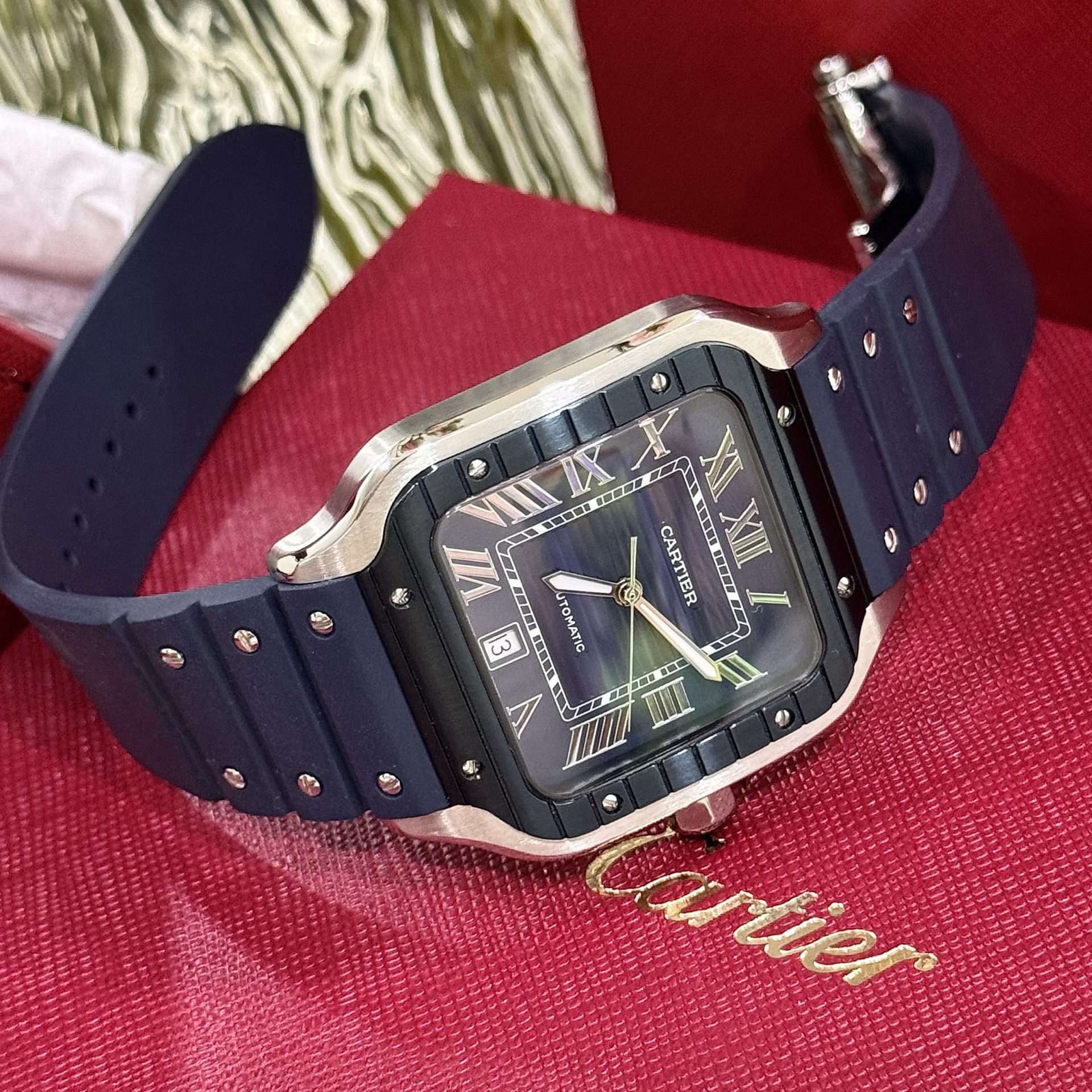 Cartier Santos Replica 1:1 Watch Rubber Blue Strap BV Factory 39.8mm - Top club