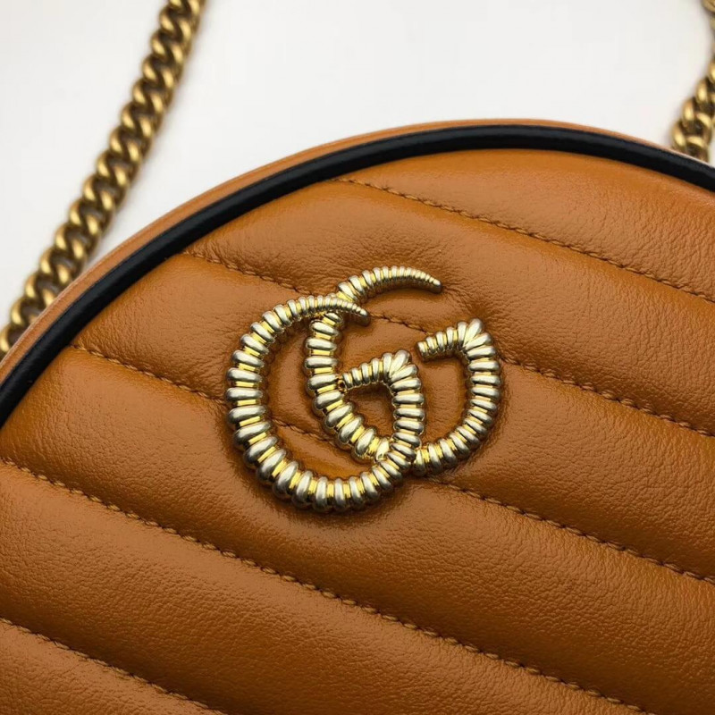 Replica Gucci Gg Marmont Mini Round Shoulder Bag 550154 Cognac1:1High-quality replica