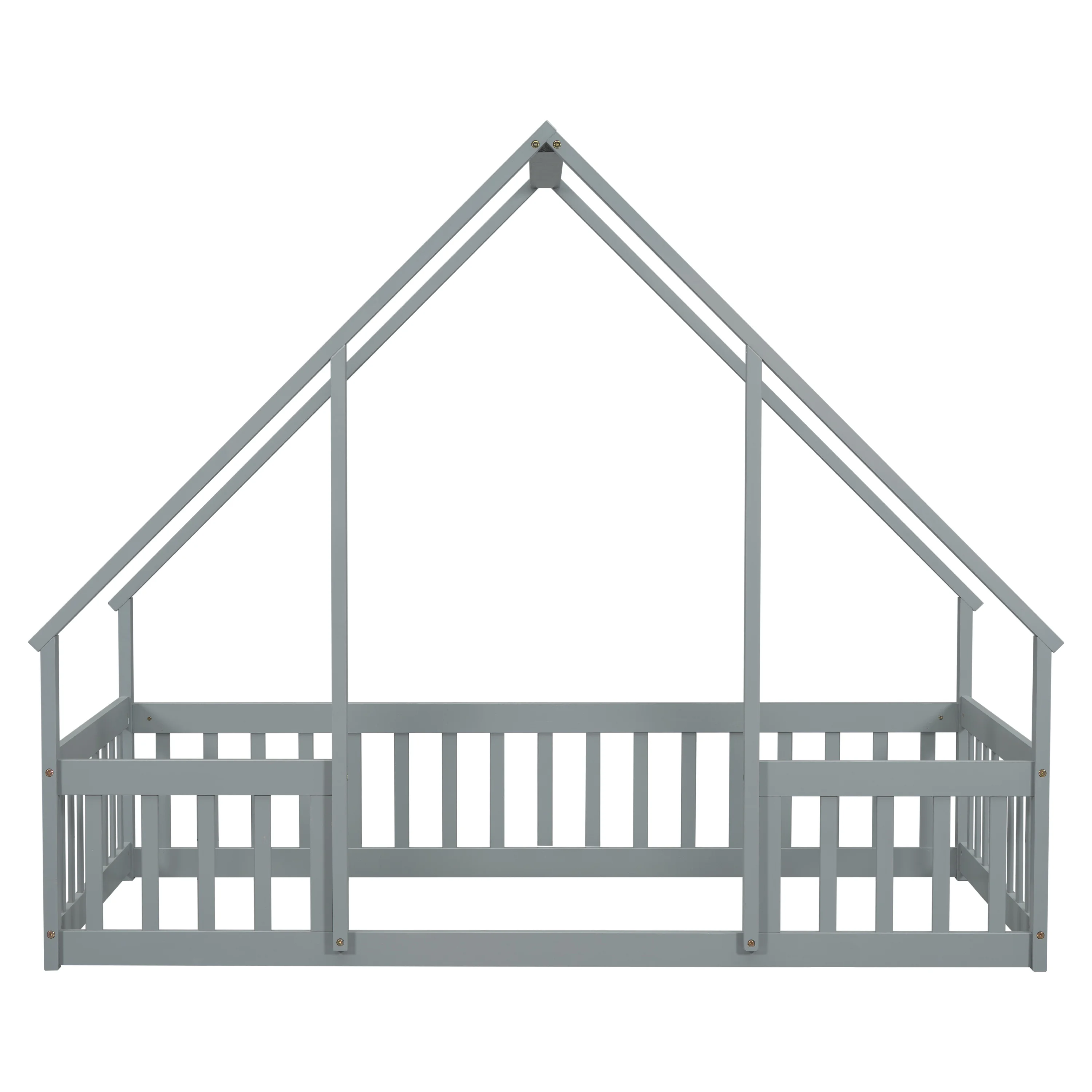 Bellemave Twin Size Floor Bed Frame, Wooden House Bed Twin Size with Fence, Montessori Bed with Guardrails for Bedroom (White) - Image 34