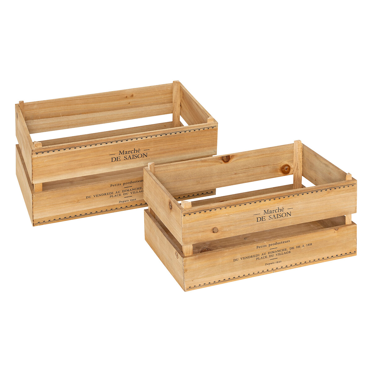 Set of 2 crates "Little cottage" Wood, L.30/35 cm