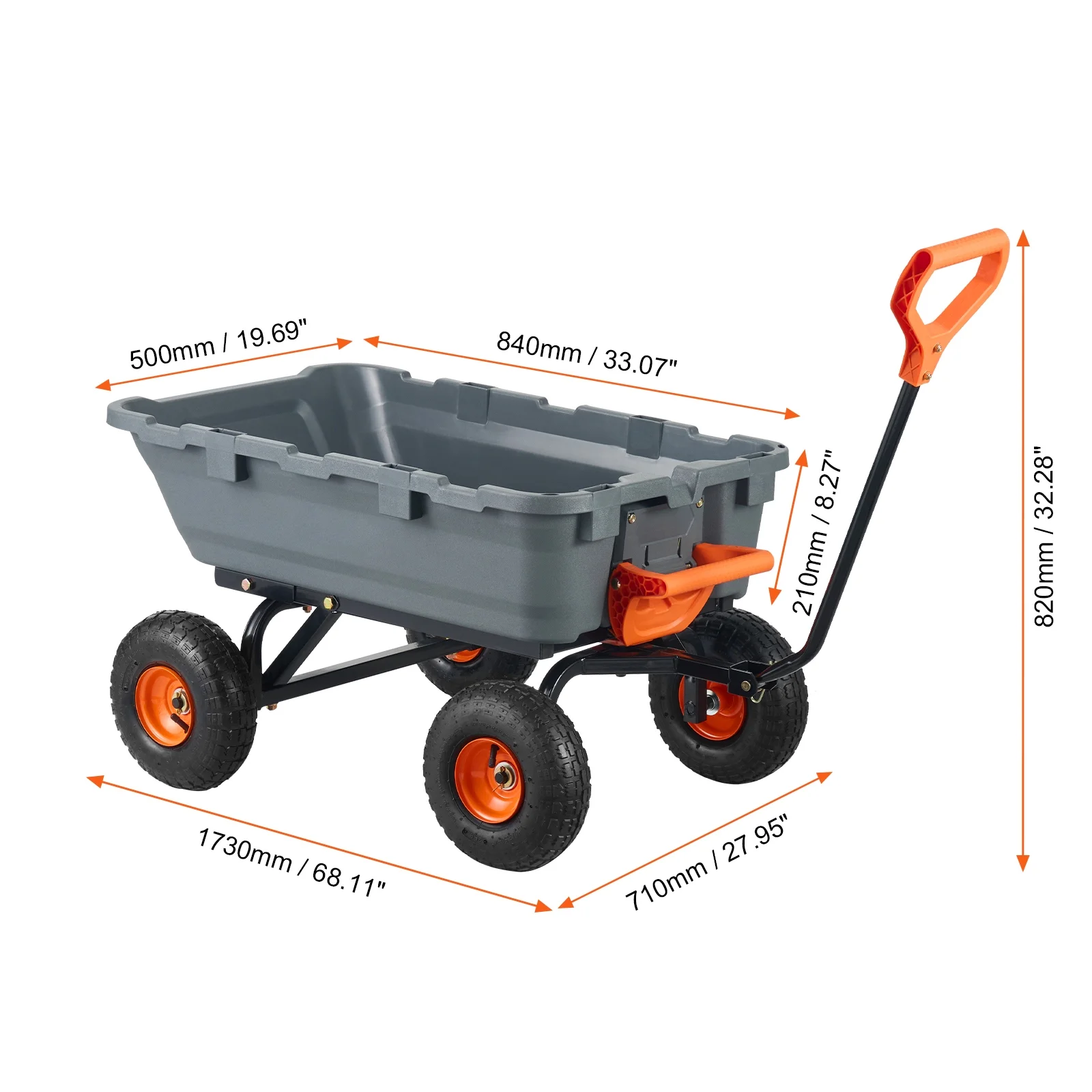 KFFKFF Garden Dump Cart, 35.8x19.5x8.2 in Dump Truck Cart, Max. 600lbs Load Capacity, 10in Rubber Tire, 180�� Adjustable Handle - Image 35