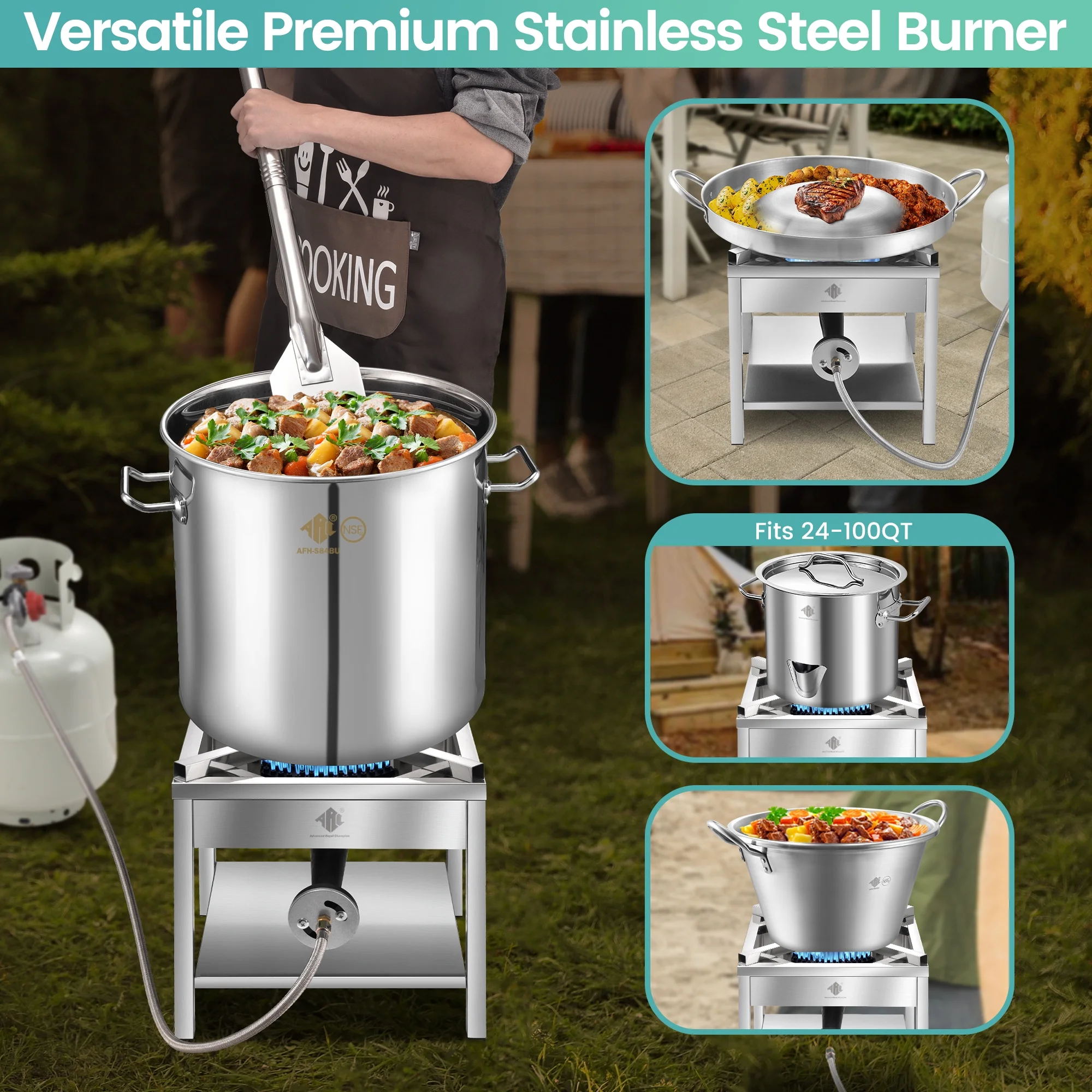 64QT Stainless Steel Seafood Boil Pot with 200,000BTU Propane Burner, w/Basket for Outdoor Deep Fryer, Large Cooking Pot for Turkey Fryer, Crab, Crawfish, Shrimp, Lobster Boiling Stock Pot
