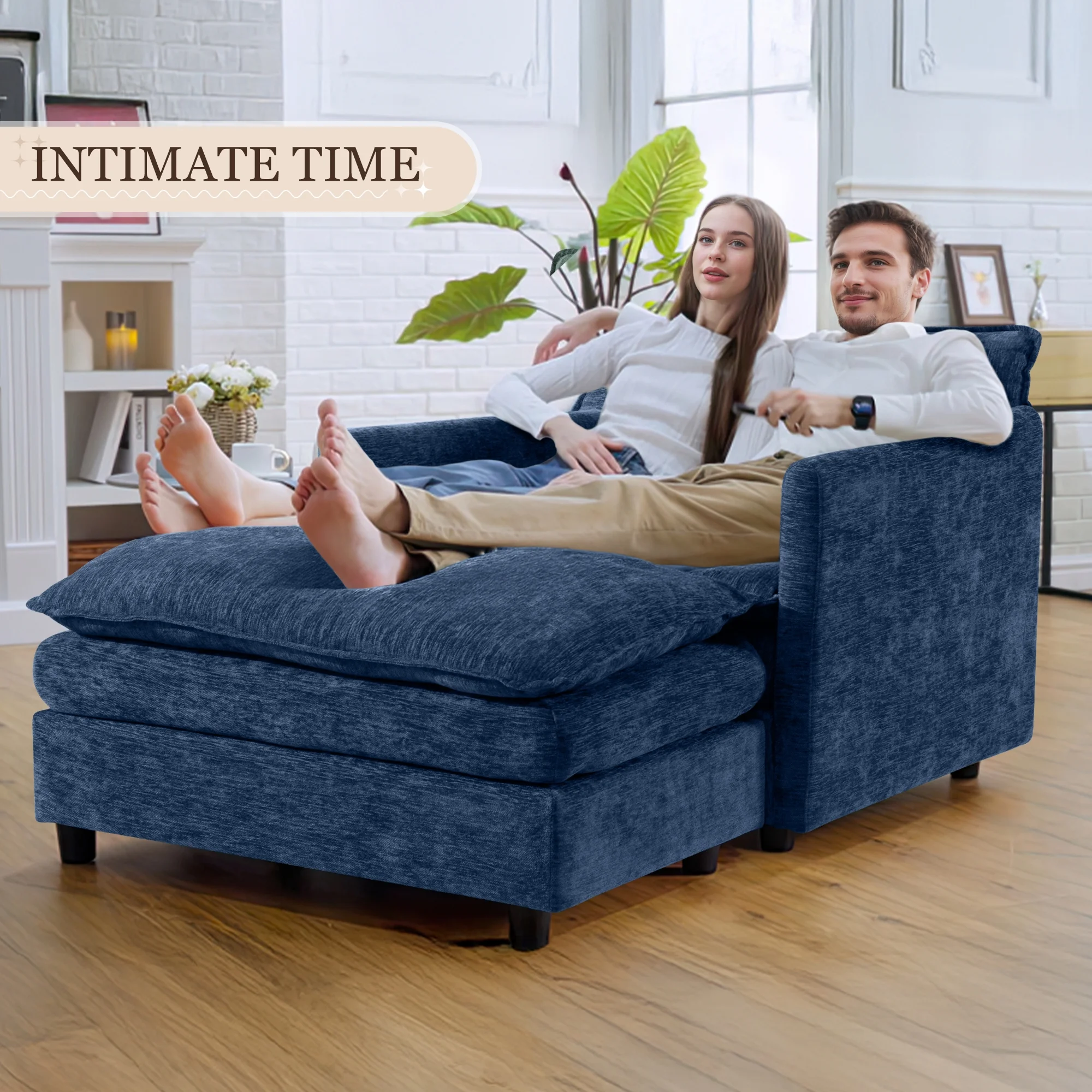 Muumblus Oversized Lounge Chair with Ottoman, Cloud Accent Armchair for Living Room, Beige Chenille - Image 38
