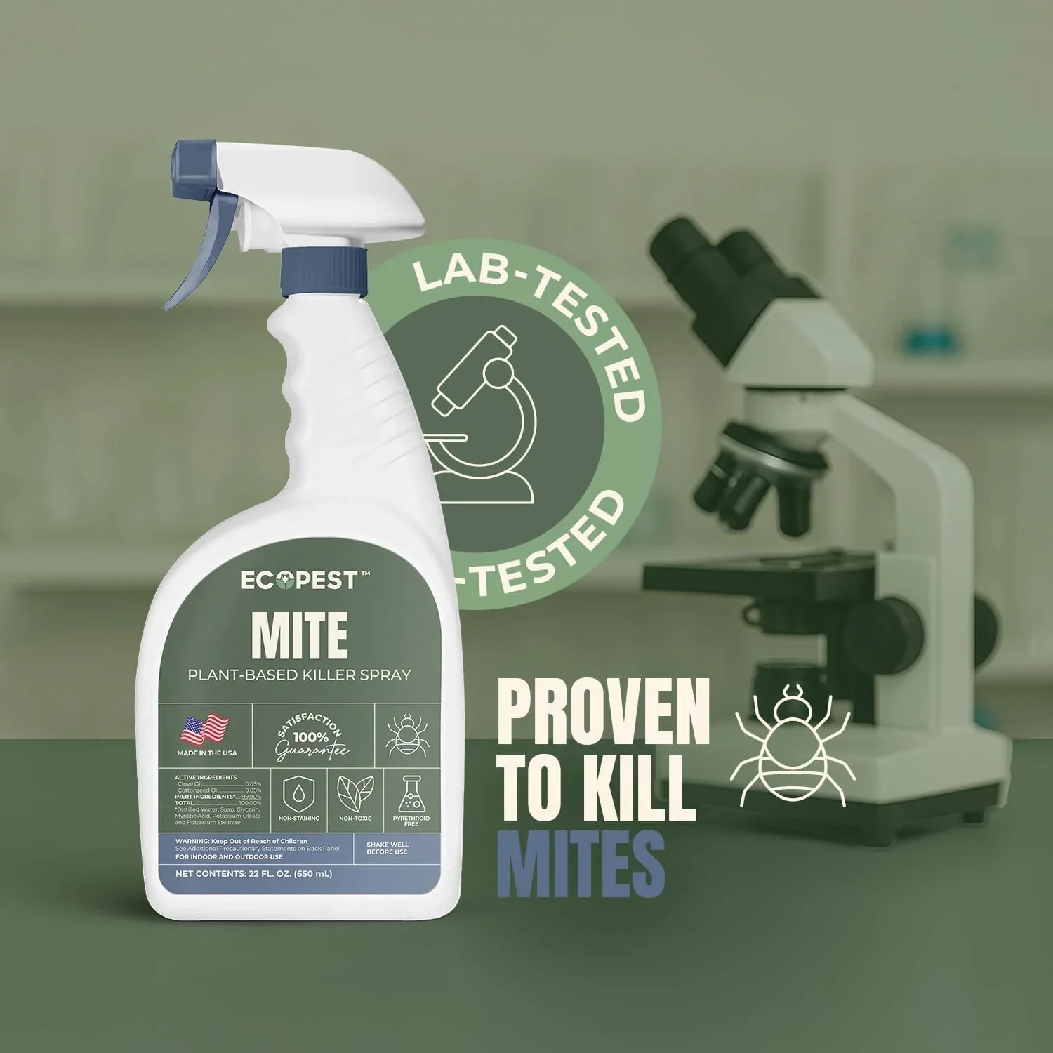 EcoPest Mite Spray Natural Killer For Dust, Bird, Spider, Scabies And Other Mites - 1 Gallon