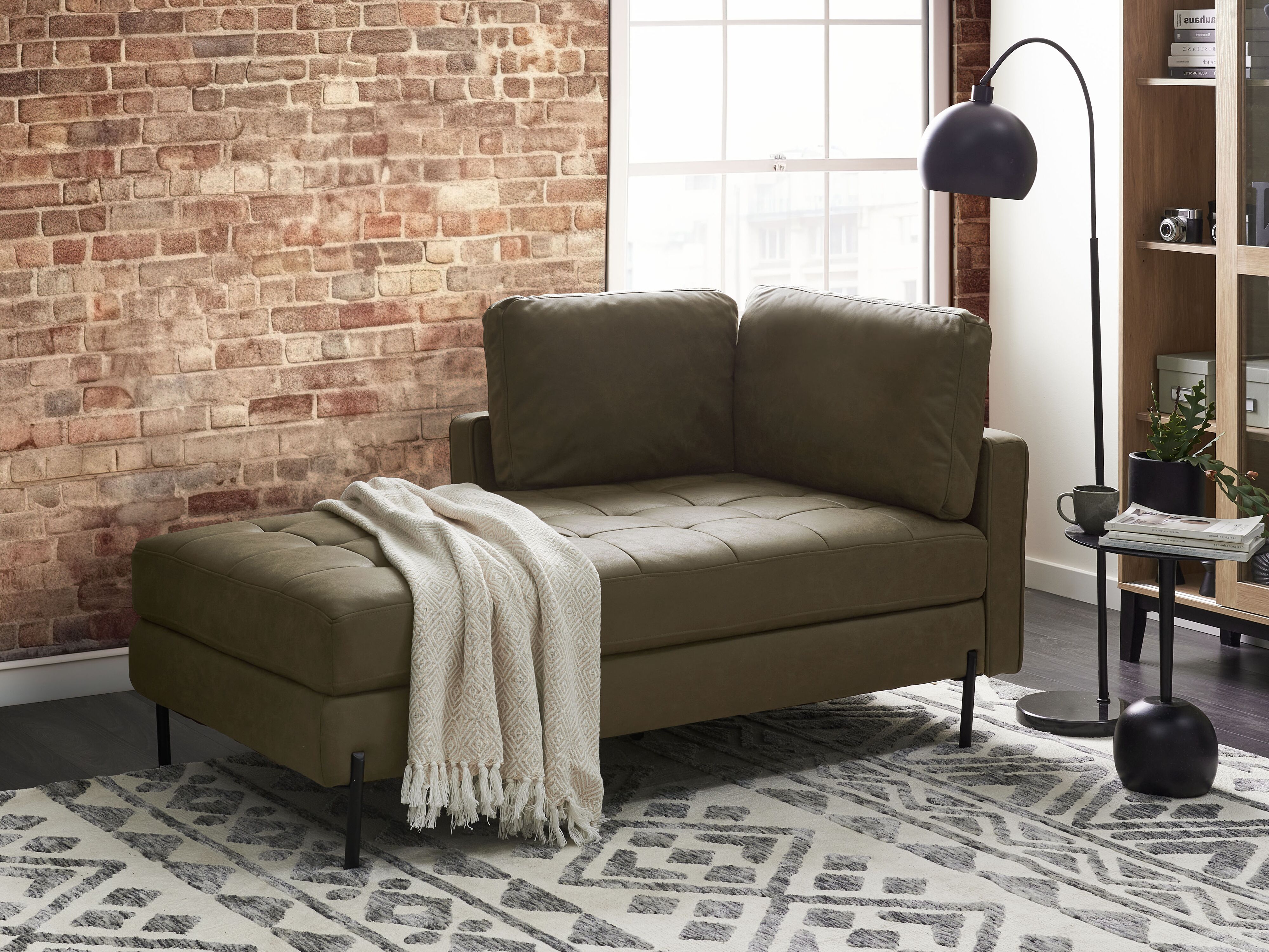 Right-Hand Chaise Lounge REBAIS Faux Leather Green