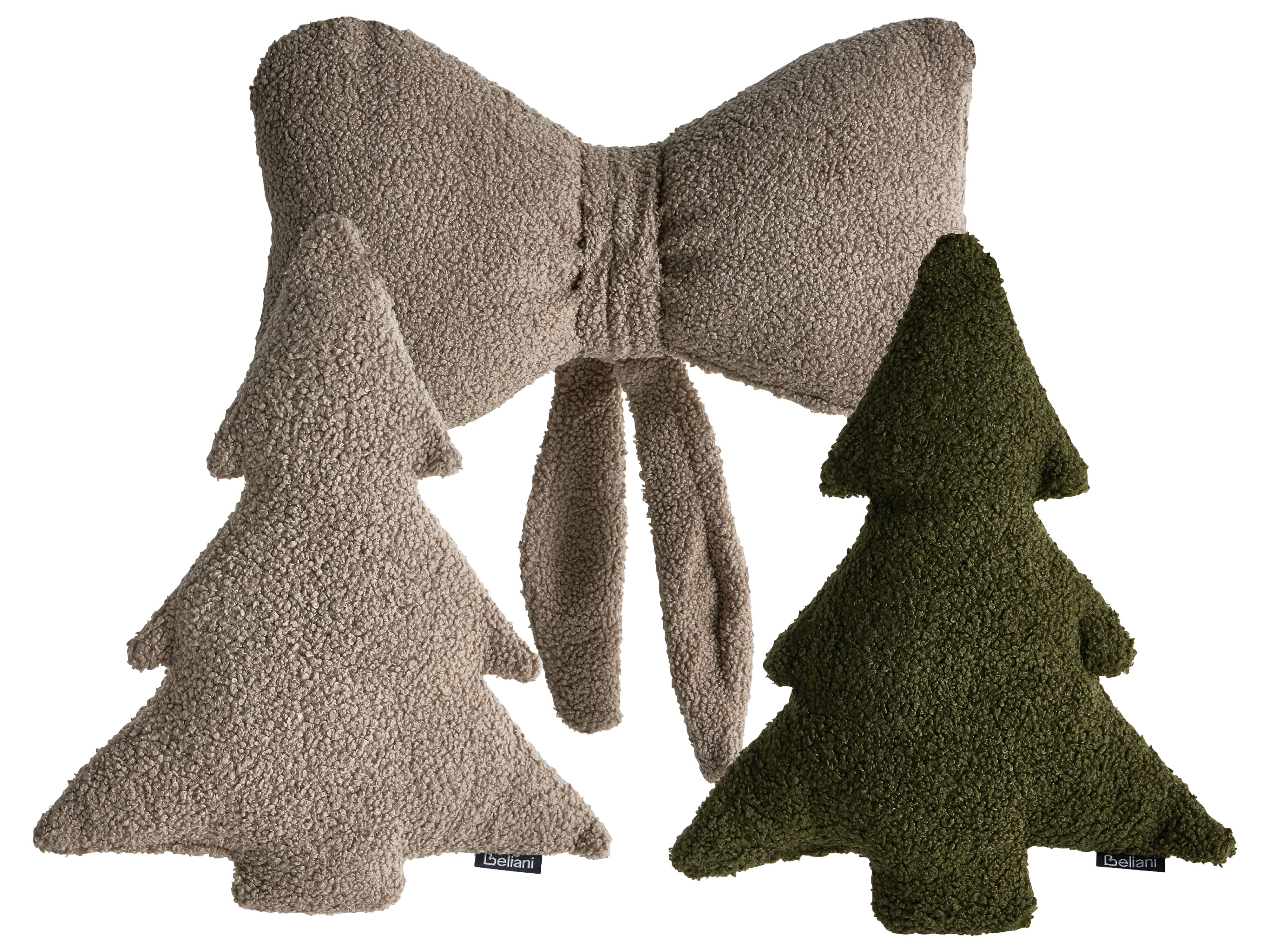 Set of 3 Decorative Cushions WINTERLAND Boucle 30 x 35 cm 45 x 25 cm Taupe Christmas Motif