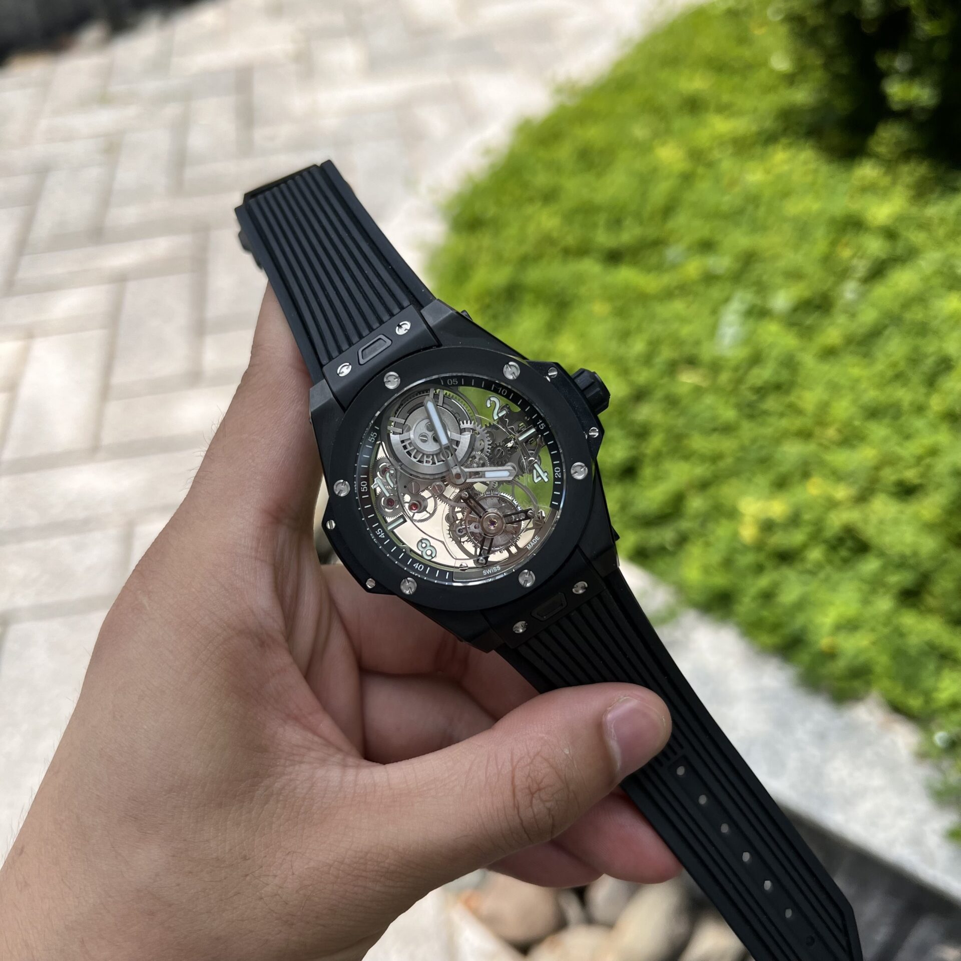 Hublot Big Bang Tourbillon Replica Watch Ceramic Black Rubber Strap JB Factory 45mm - Elite Watch Atelier